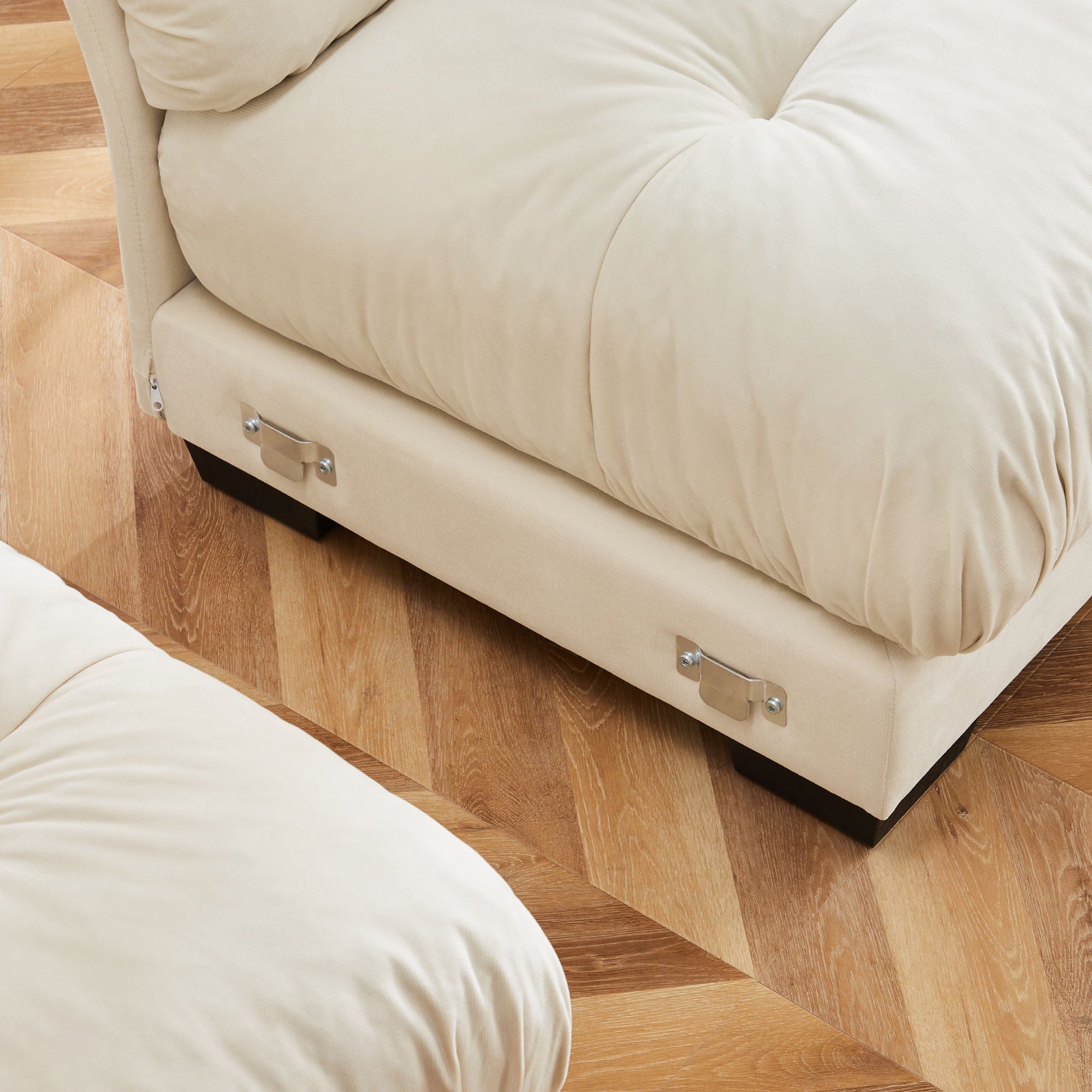 Modern Sectional Sofa With Ottoman, Round Bolster Armrests, Waist And Throw Pillows