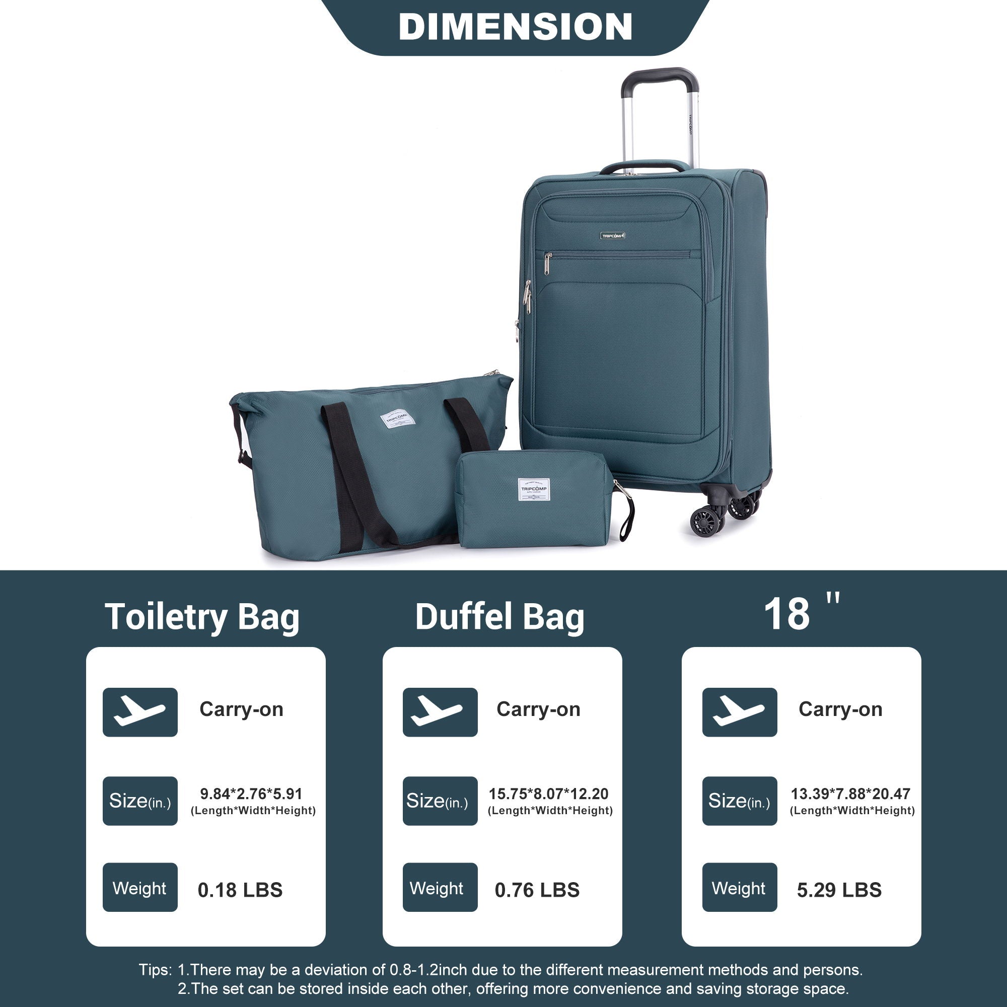 3 Piece Luggage Sets, Softshell Suitcase Spinner Wheels