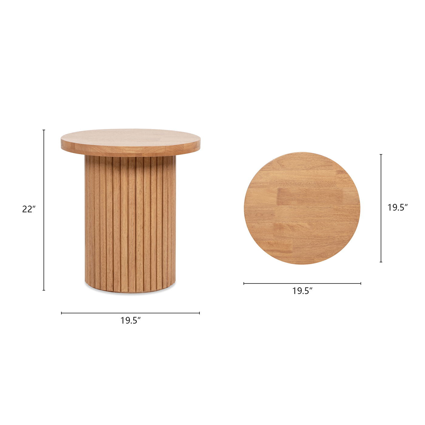 Kenzie - Fluted Pillar Round Accent Side Table - Light Natural Brown - Best Buy Furniture