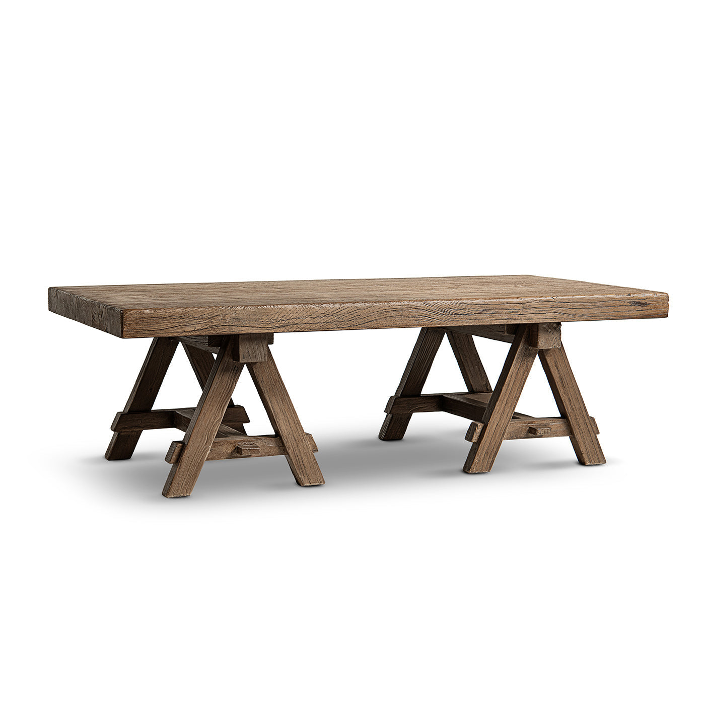Hawthorne 48' Solid Reclaimed Elm Rectangular Trestle Coffee Table, Heritage Medium-Dark Brown