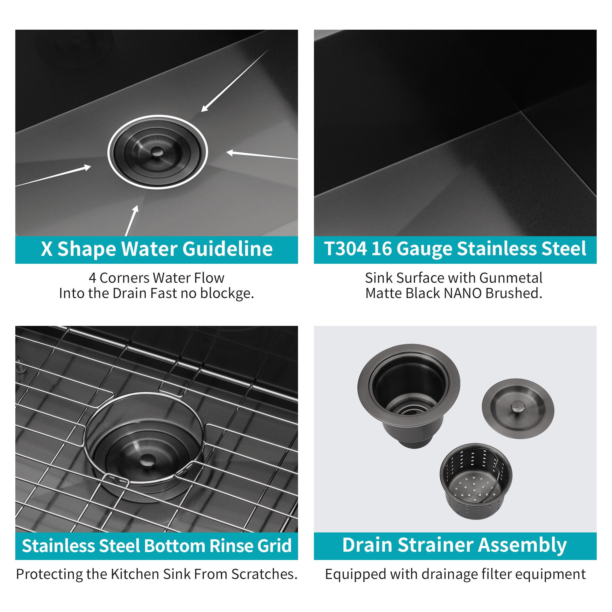 Modern Undermount Stainless Steel Kitchen Sink 16 Gauge, Deep Single Bowl
