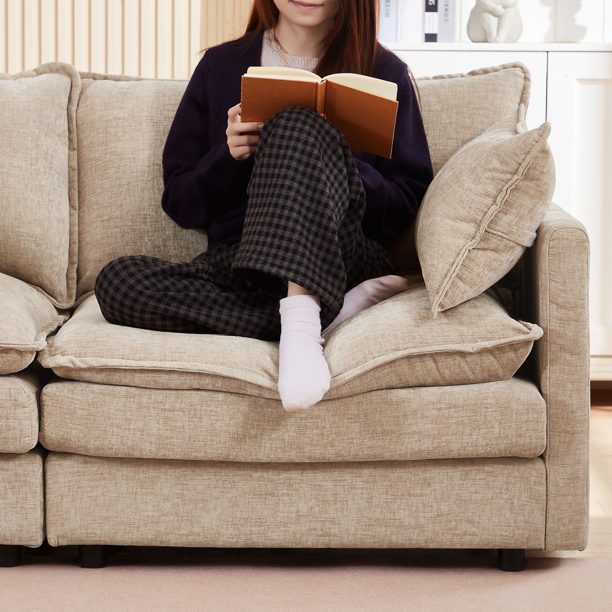 Modular L-Shaped Sectional Sofa With Movable Ottoman - Coffee