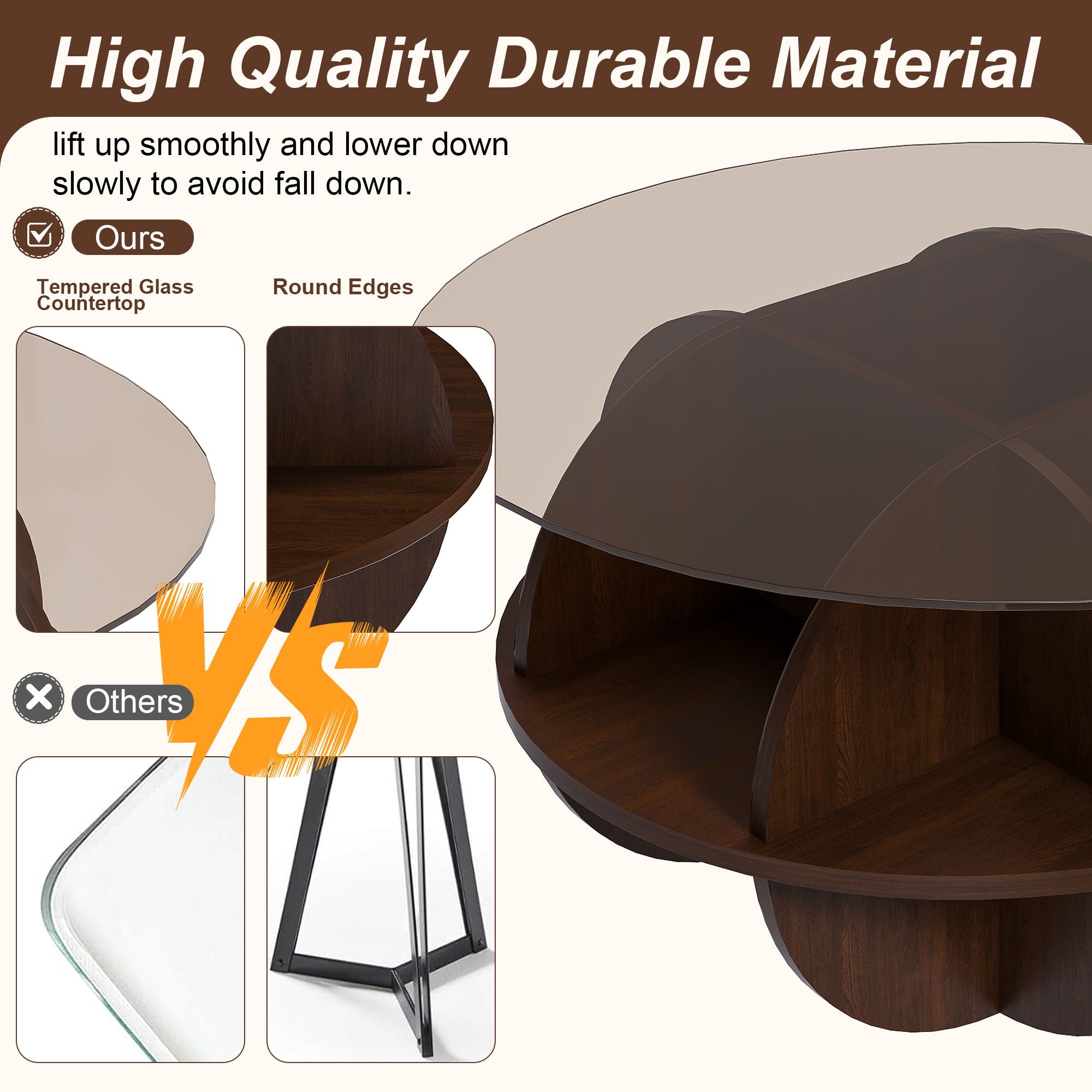 Round Coffee Table With Storage For Living Room - Walnut