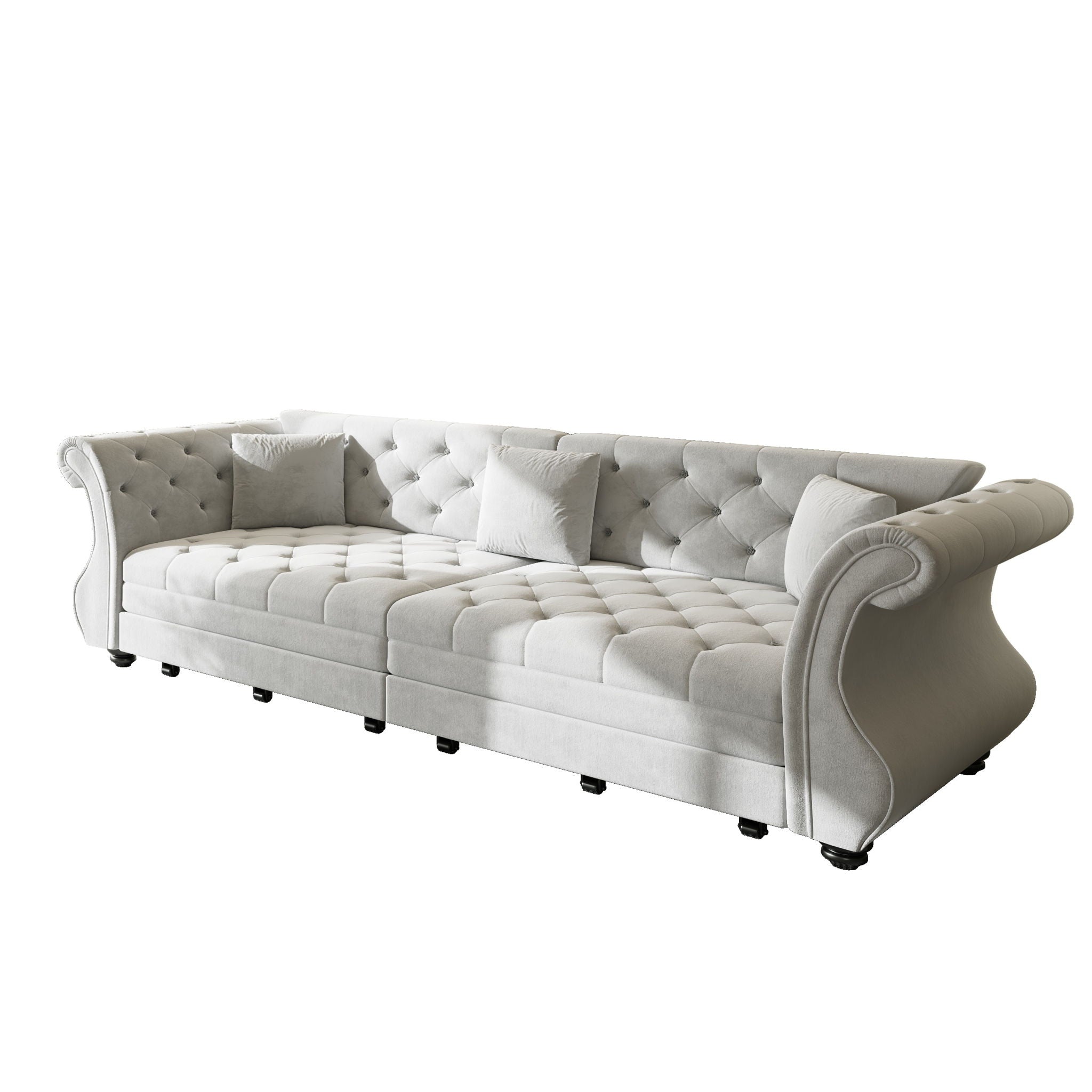 Oversized Chesterfield Pull Out Sofa Bed, Roll Arm Couch With Flower Tufting For Living Room