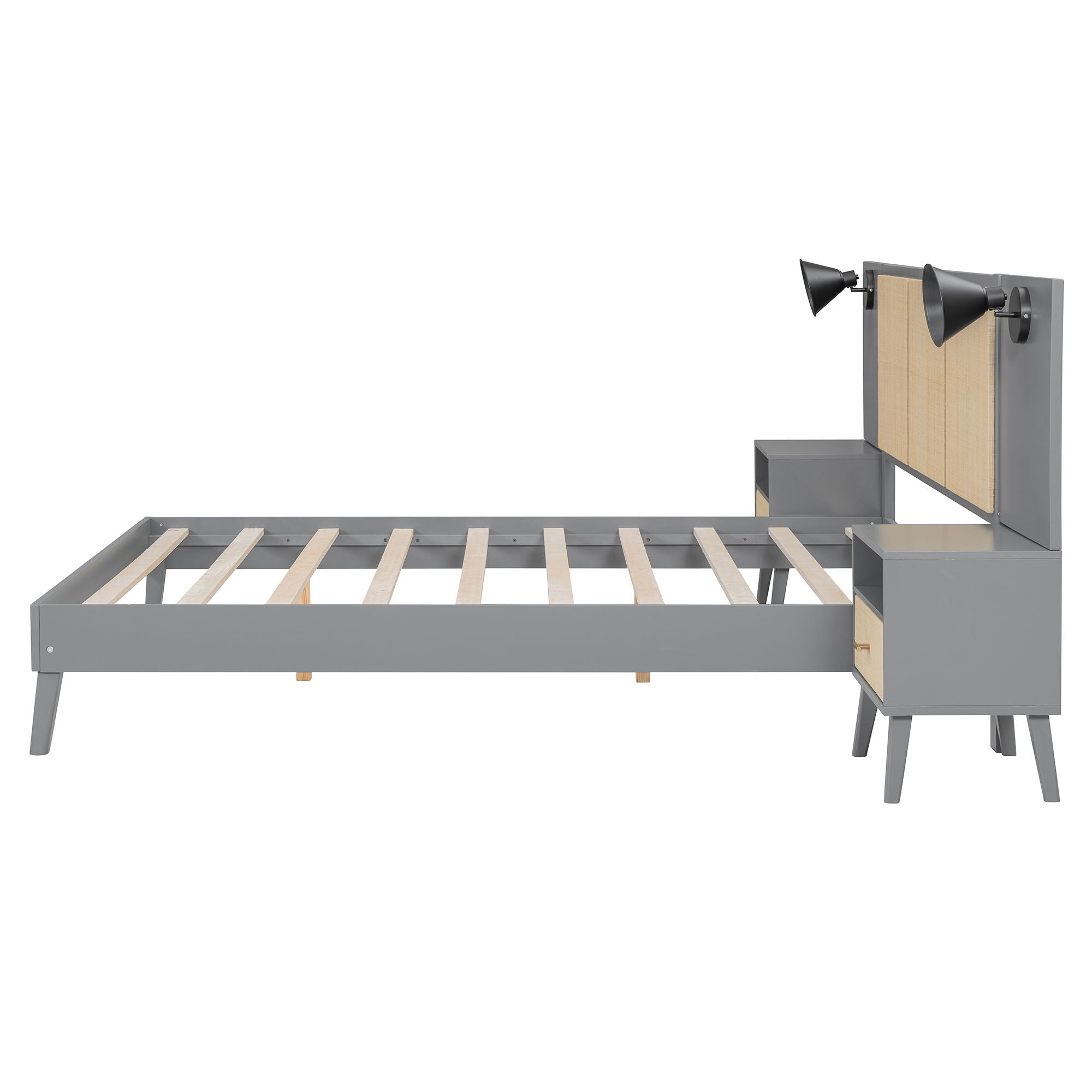 Bed Frame With 2 Nightstands Elegant Design With Lamps
