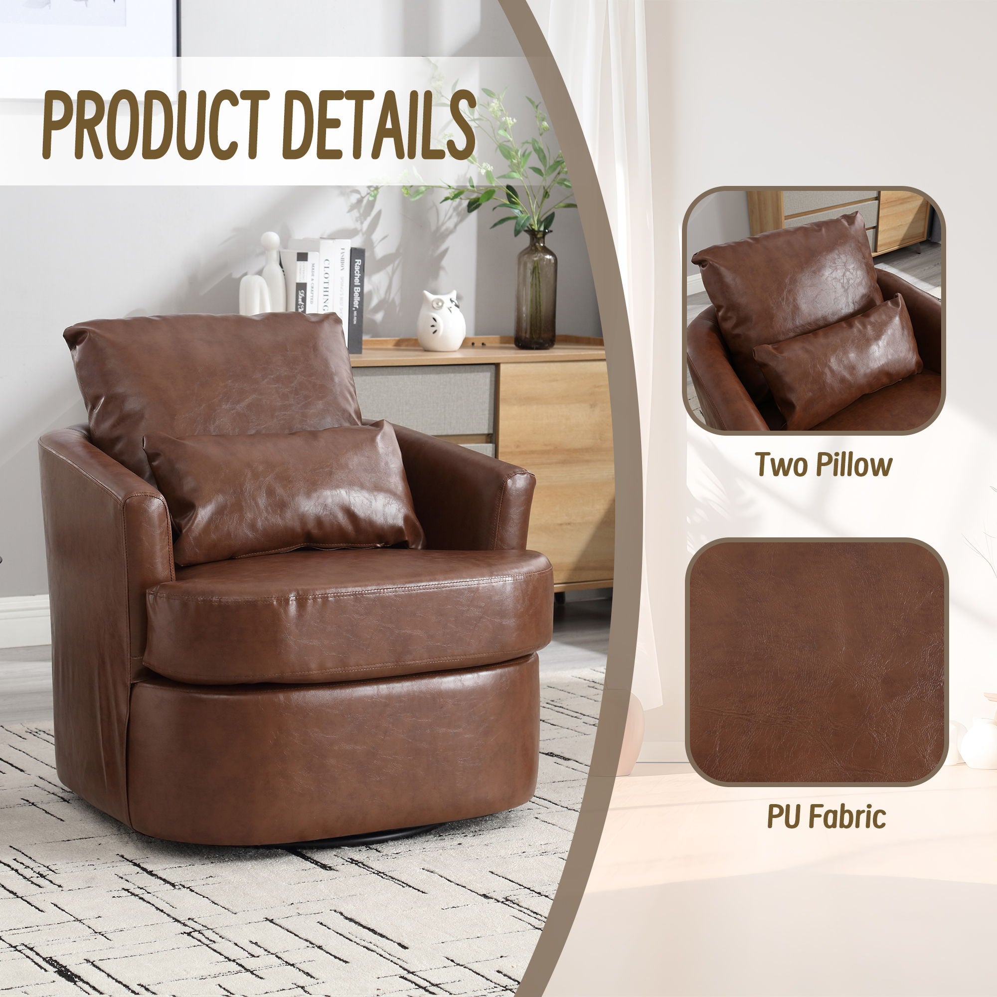 Modern Barrel Comfy Round Accent Sofa Chair, 360 Degree Swivel