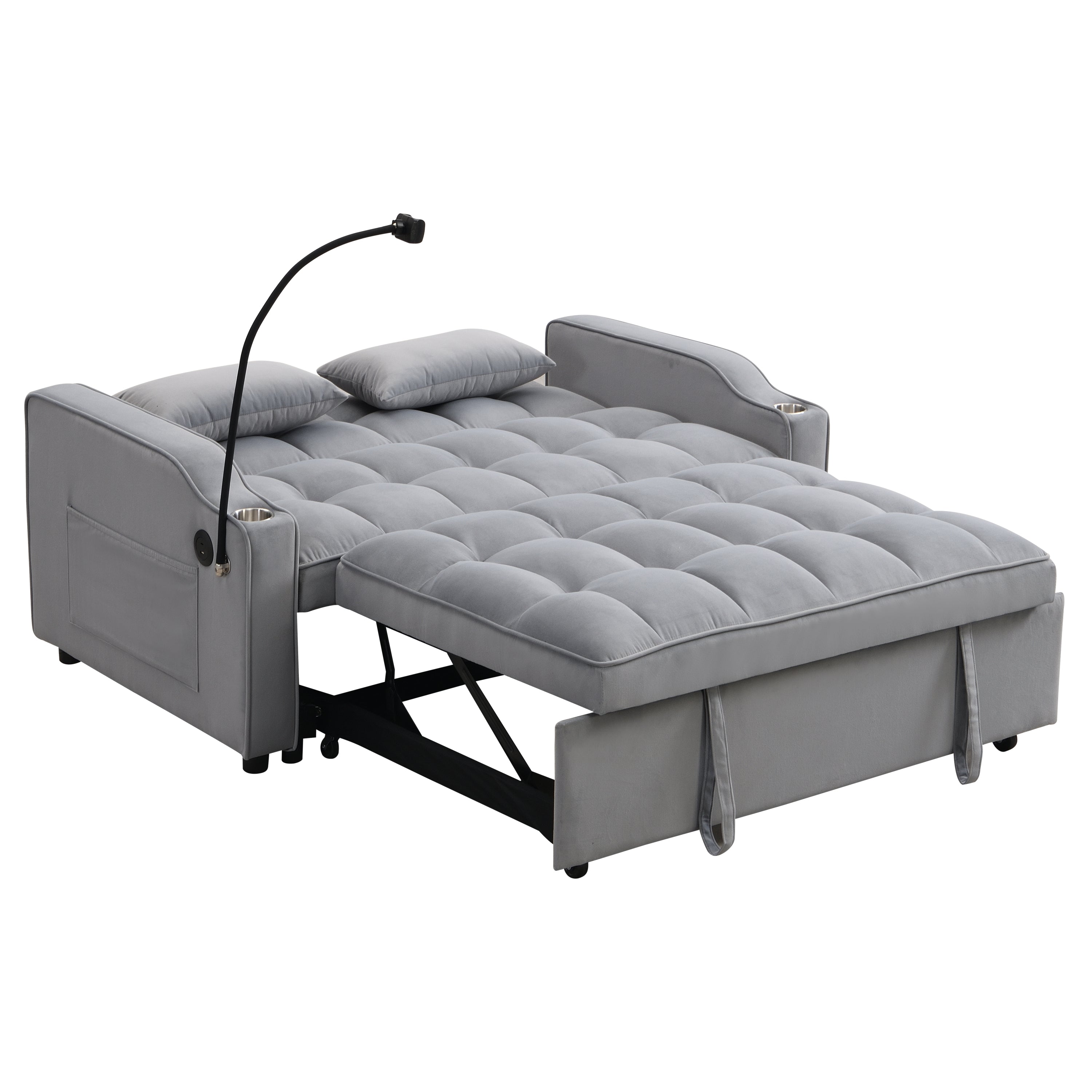 Modern Velvet Loveseat Futon Sofa Couch with Pullout Bed