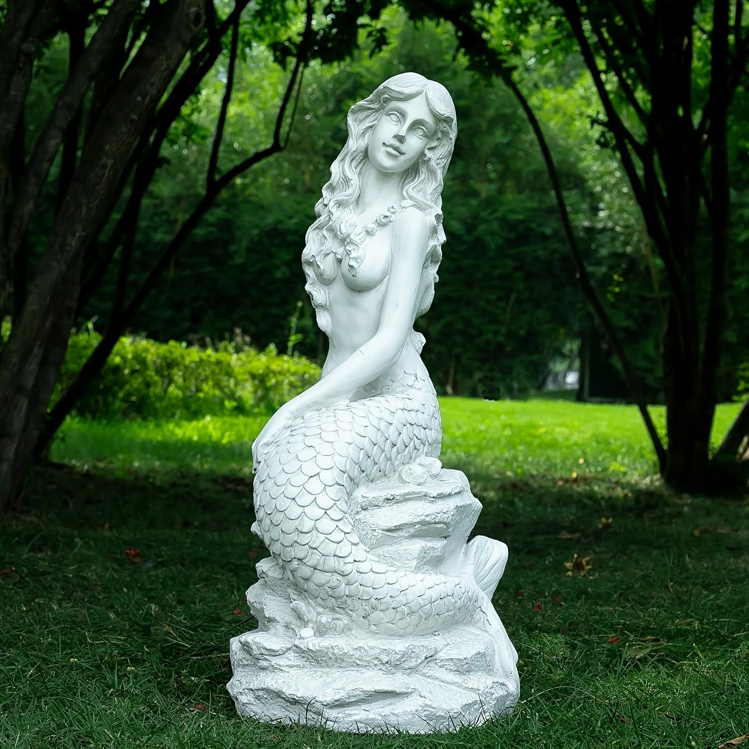 20" H Mermaid on Ocean Rock Garden Statue Resin Outdoor Sculpture