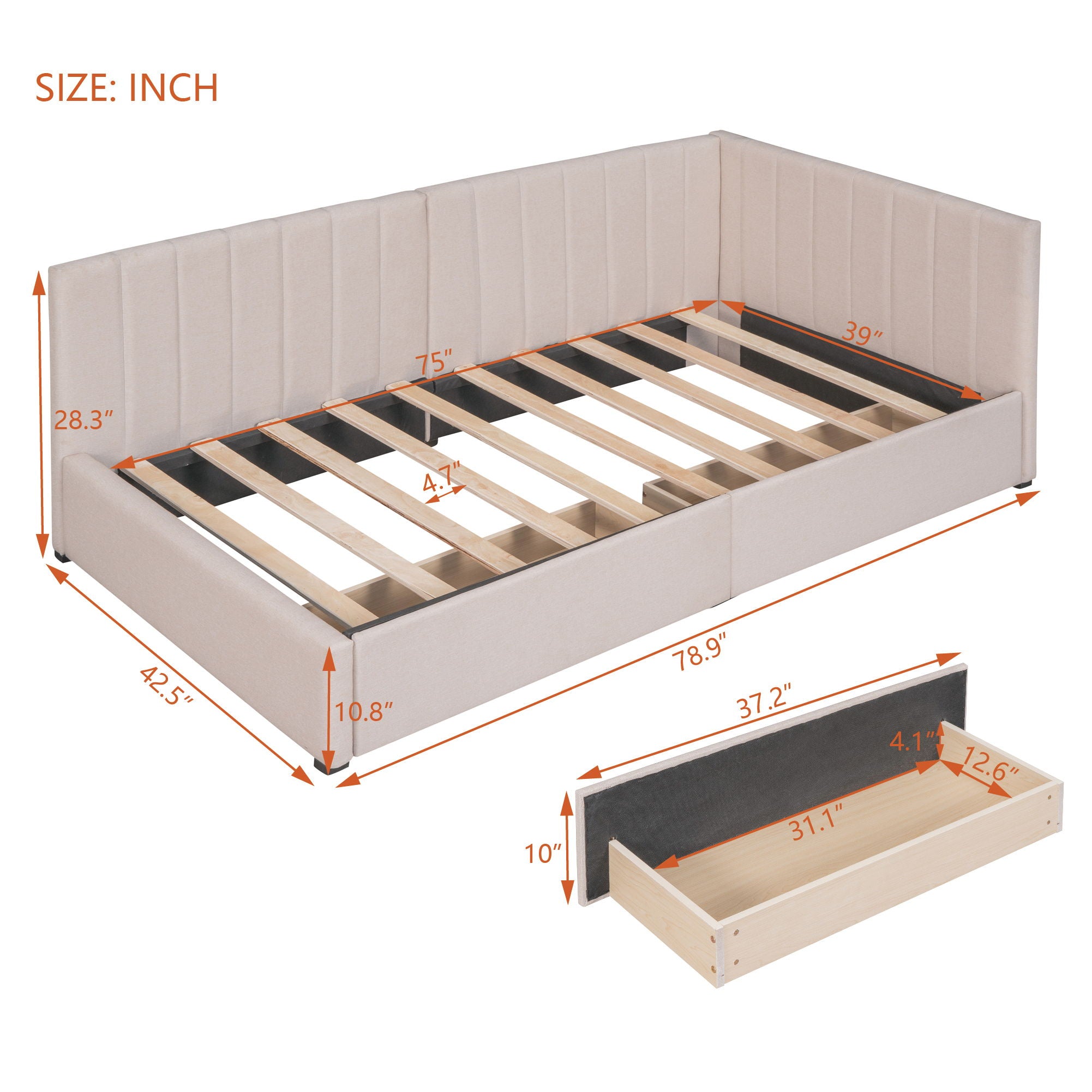 Upholstered Daybed, Sofa Bed Frame, No Box Spring Needed