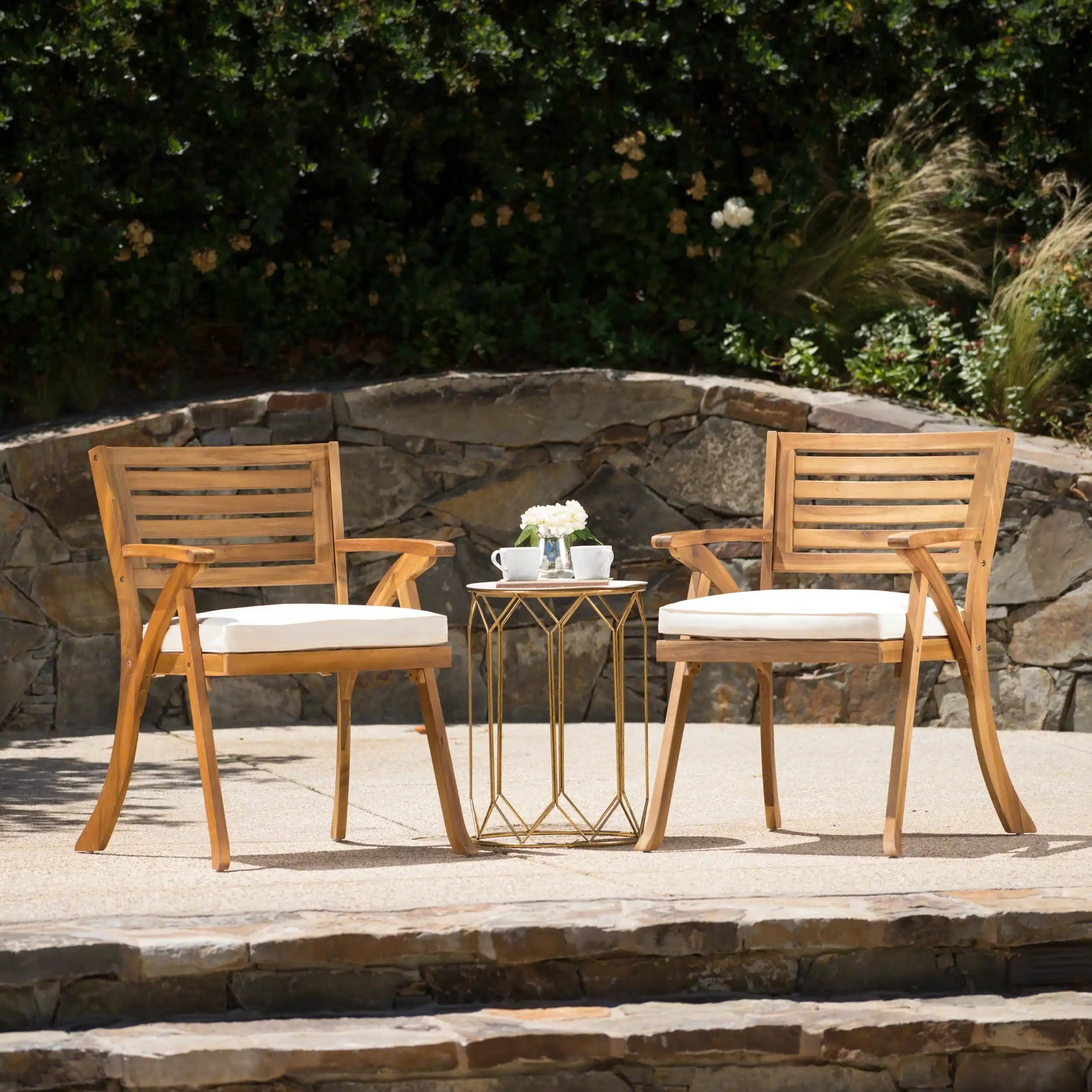 Acacia Wood Dining Chair with Water-resistant Cushion, Teak