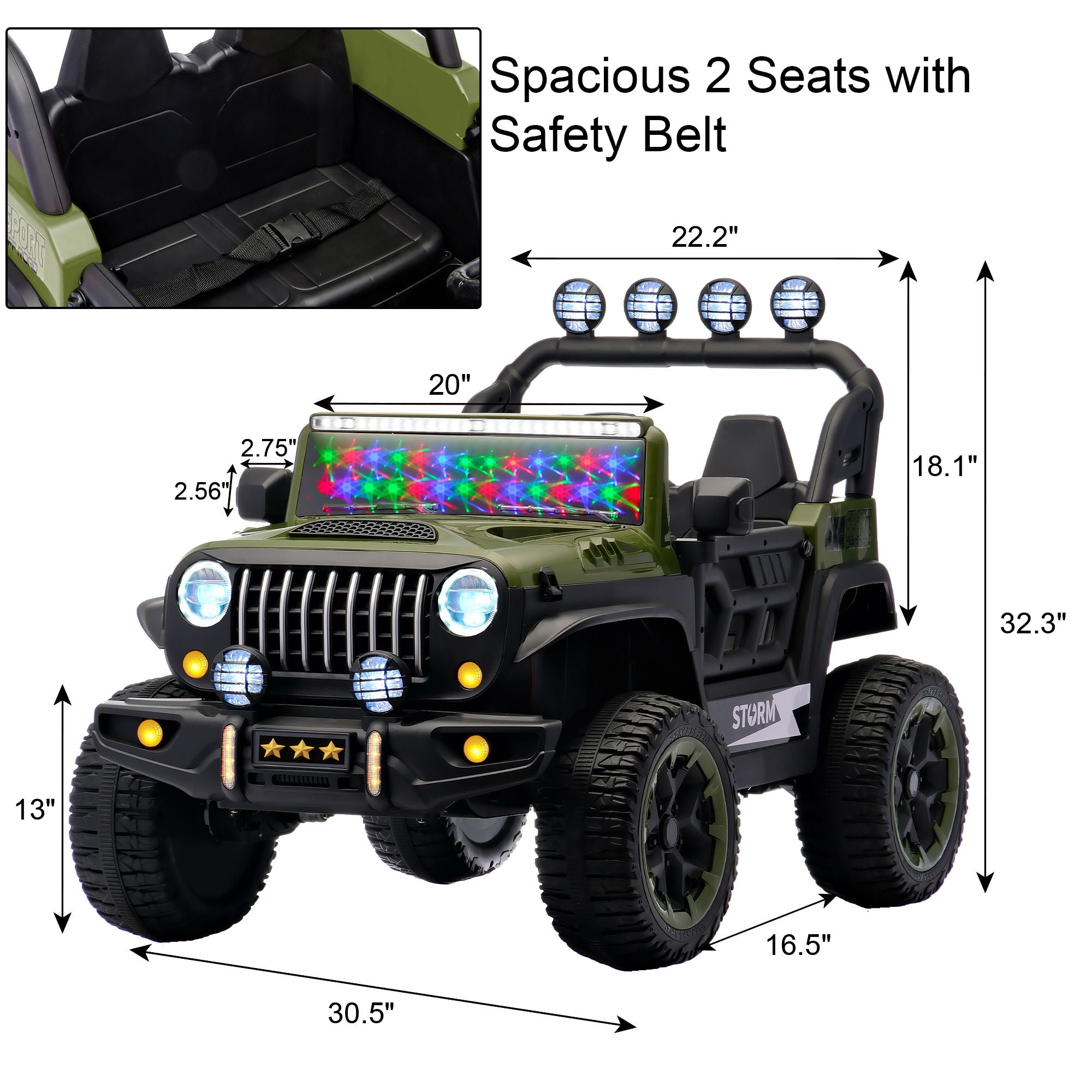 Electric Car With Remote Control, Colorful LED Lights, USB & MP3