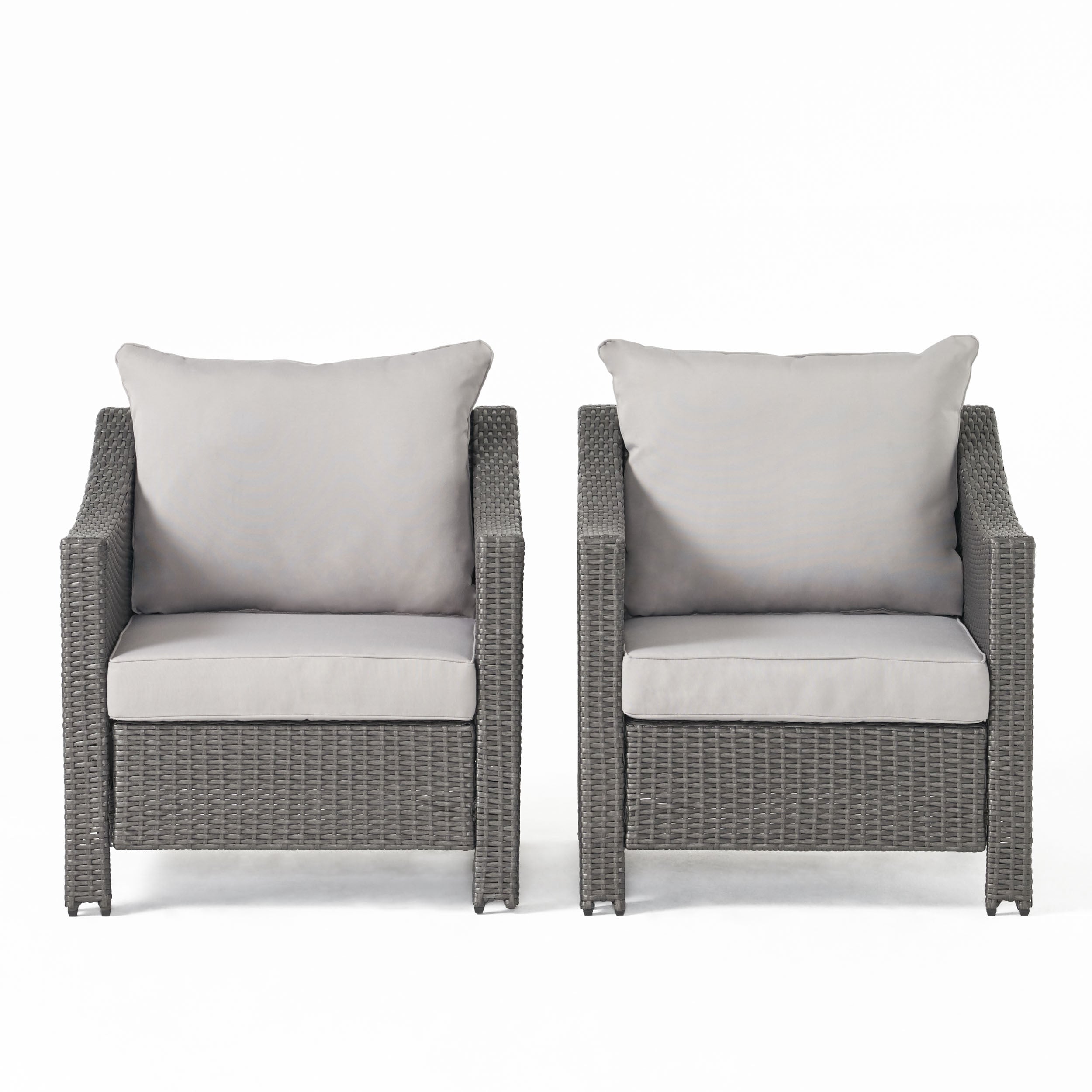 Outdoor Wicker Club Chairs – Set of 2 with Water-Resistant Cushions