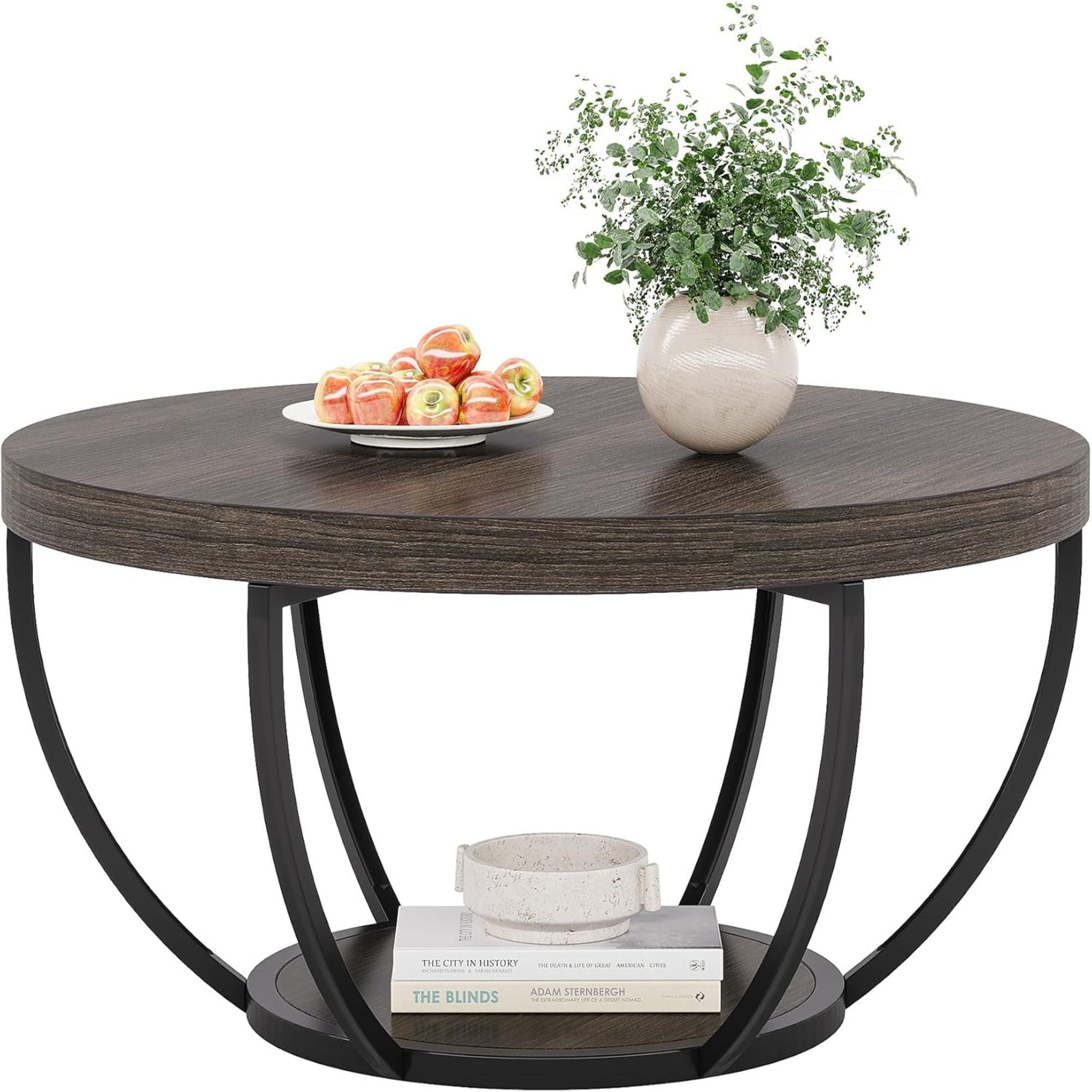 2 Tier Circle Coffee Table With Storage Shelves