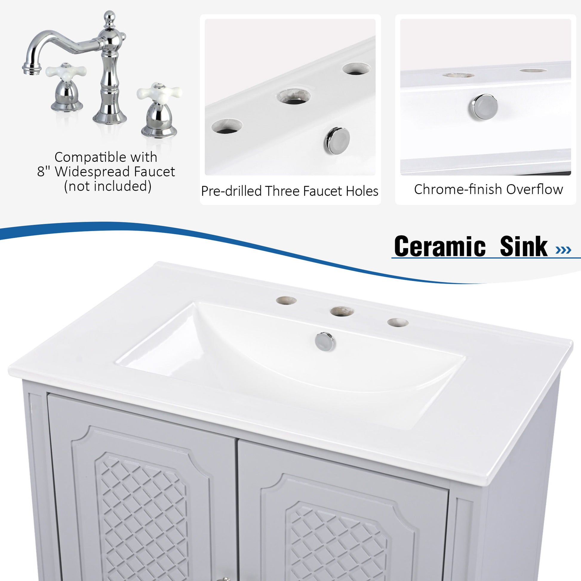 Vintage Style Bathroom Vanity With Sink, Multi Functional Storage, Soft-Closing Door - Best Buy Furniture