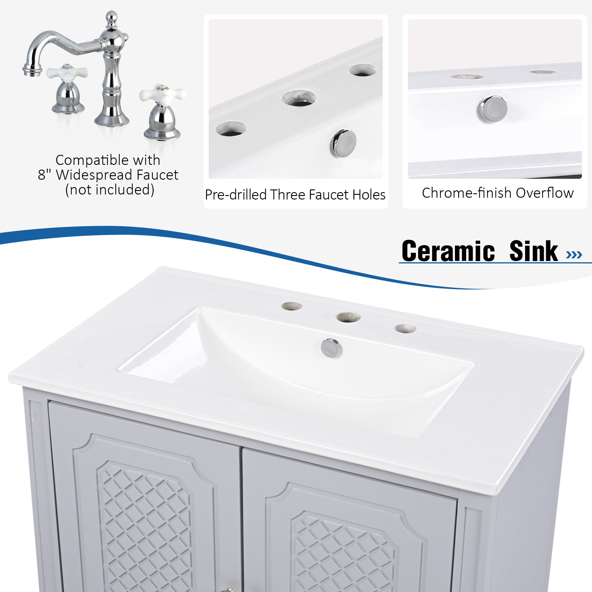 Vintage Style Bathroom Vanity With Sink, Multi Functional Storage, Soft-Closing Door - Best Buy Furniture