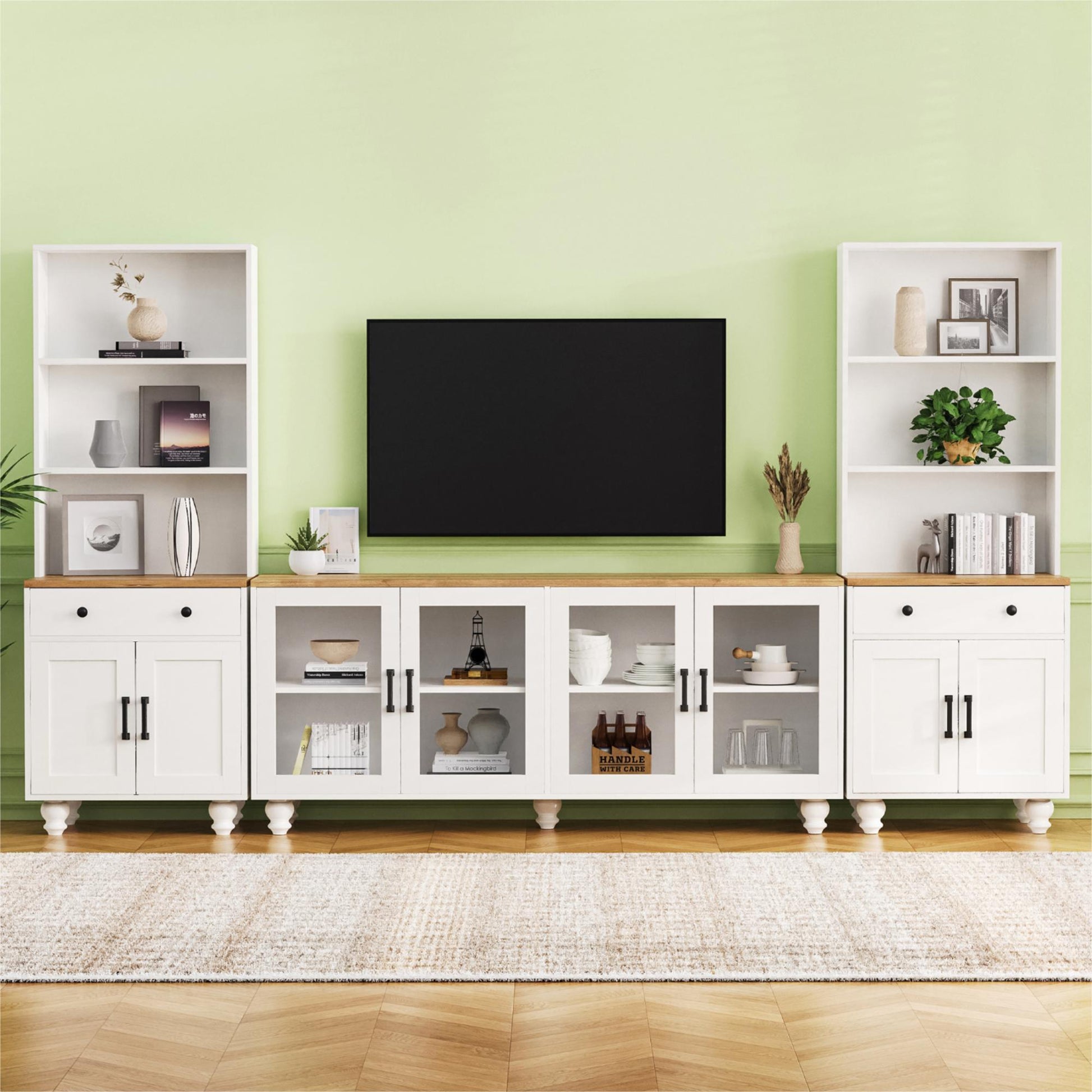 Farmhouse TV Stand With Solid Wood Gourd Shaped Legs For TVs Up To 70" - Best Buy Furniture