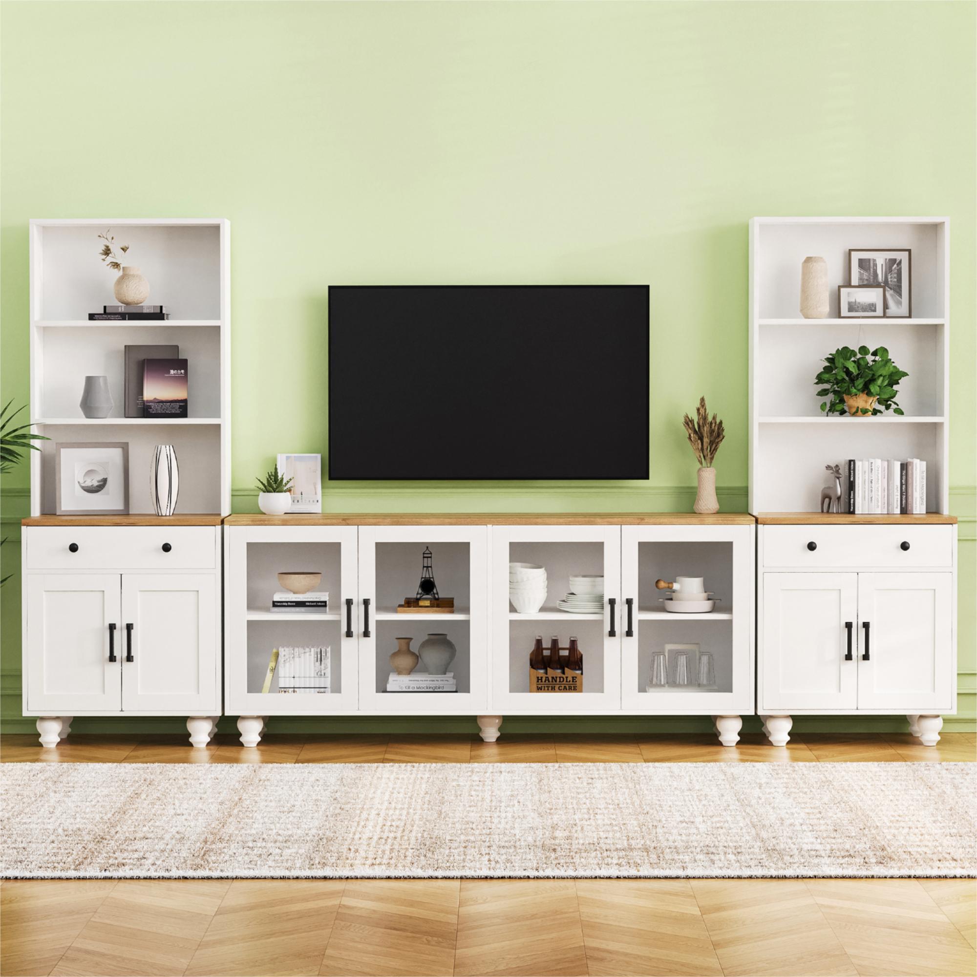 Farmhouse TV Stand With Solid Wood Gourd Shaped Legs For TVs Up To 70" - Best Buy Furniture