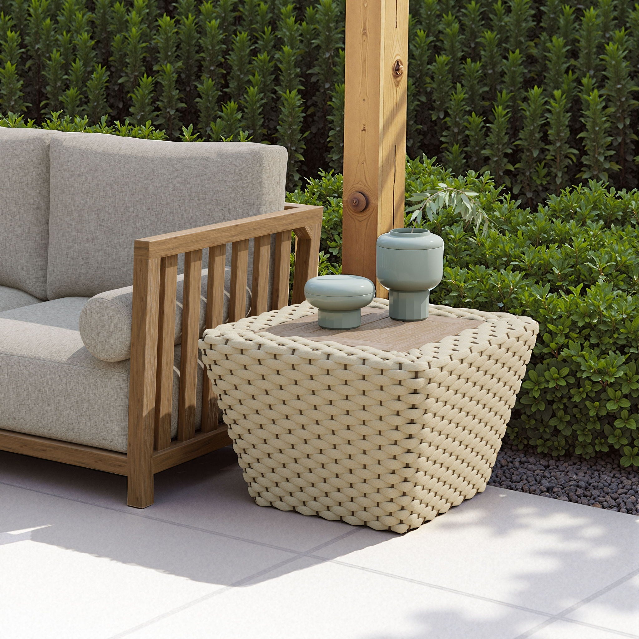 Antul - Outdoor Coffee Table - White & Natural