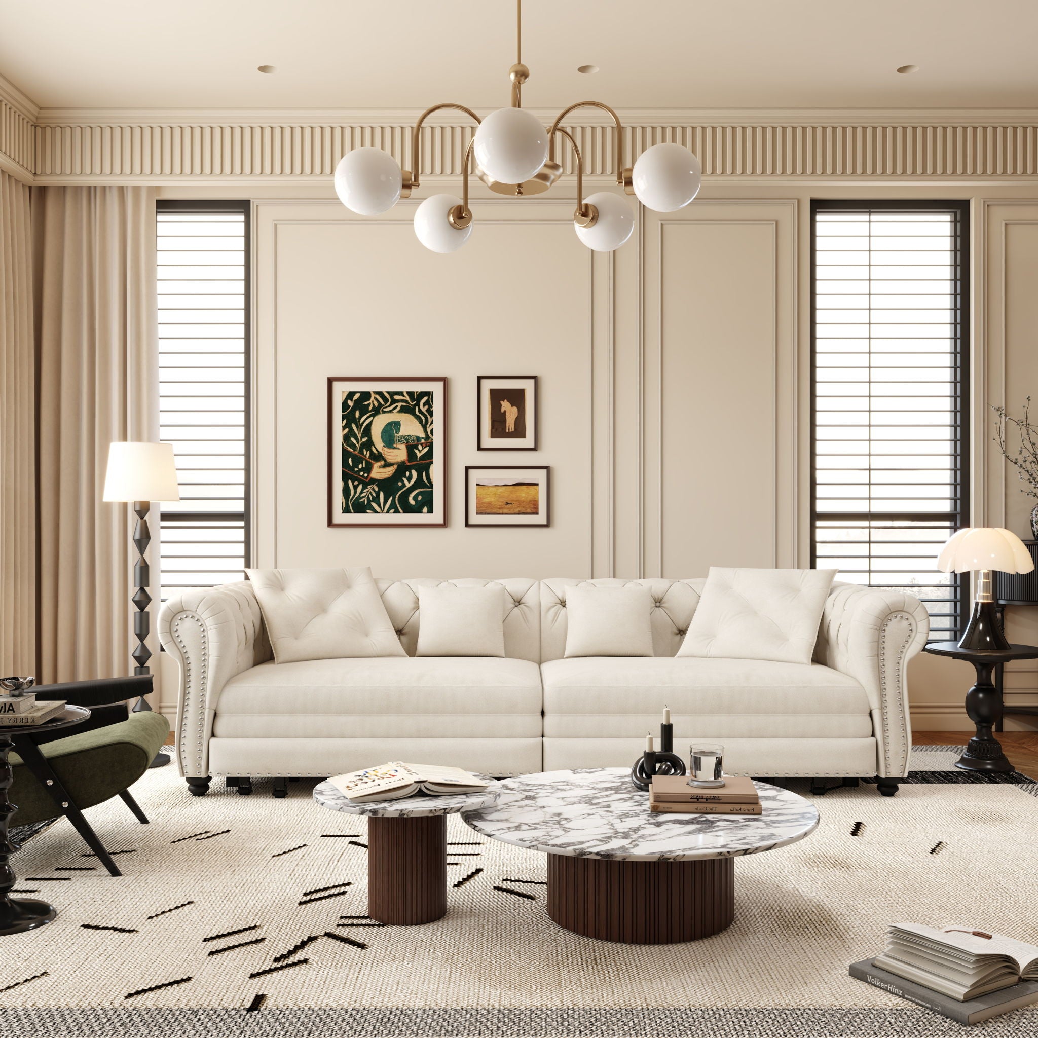 3 In 1 Pull Out Sofa Bed, Convertible Sleeper Sofa Bed, 3 Seater Sofa With Movable Ottoman - Beige