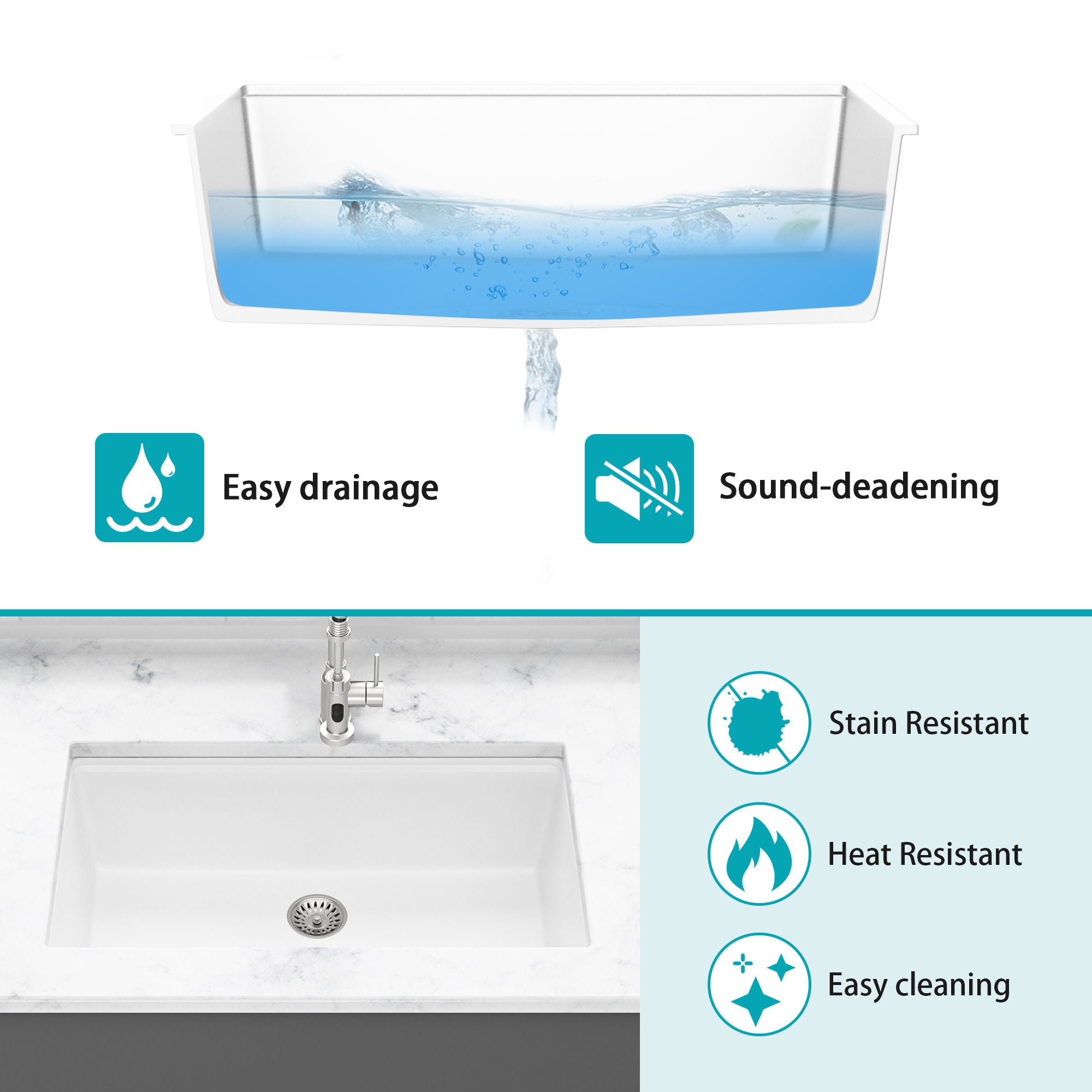 Quartz Kitchen Sink, Granite Composite Workstation Undermount