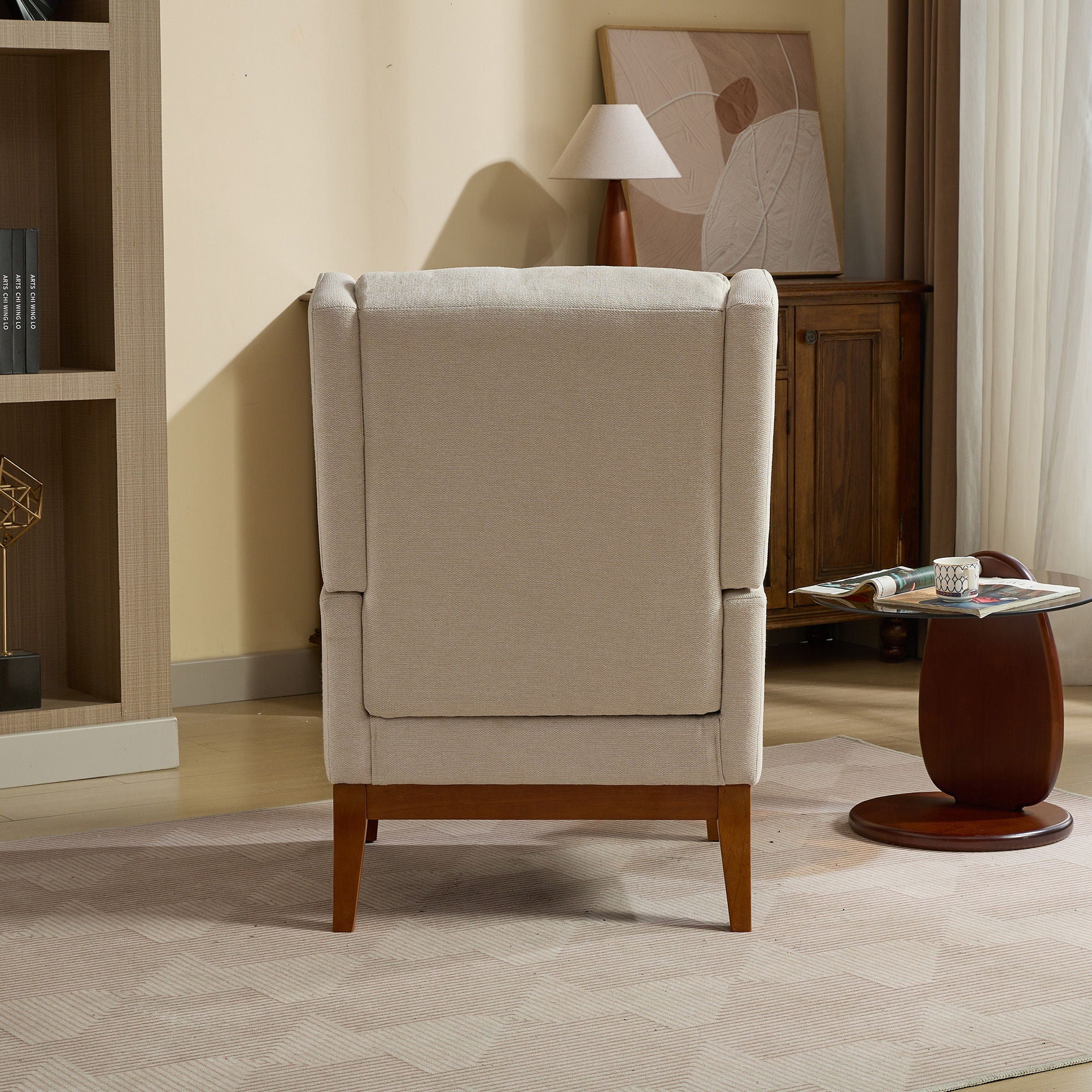 Wide Modern Accent Chair With Wood Legs For Living Room