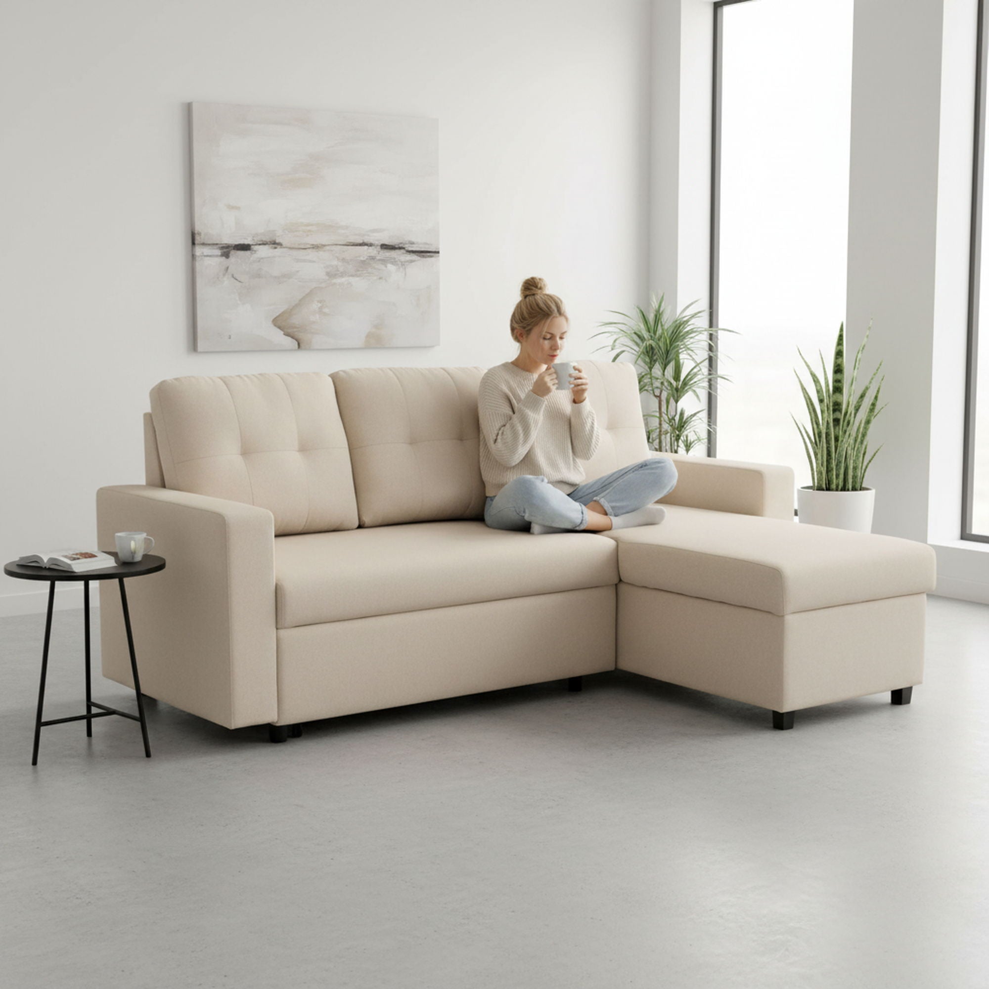 Convertible L Shaped Sectional Sleeper Sofa Bed, Saving Pull Out Couch