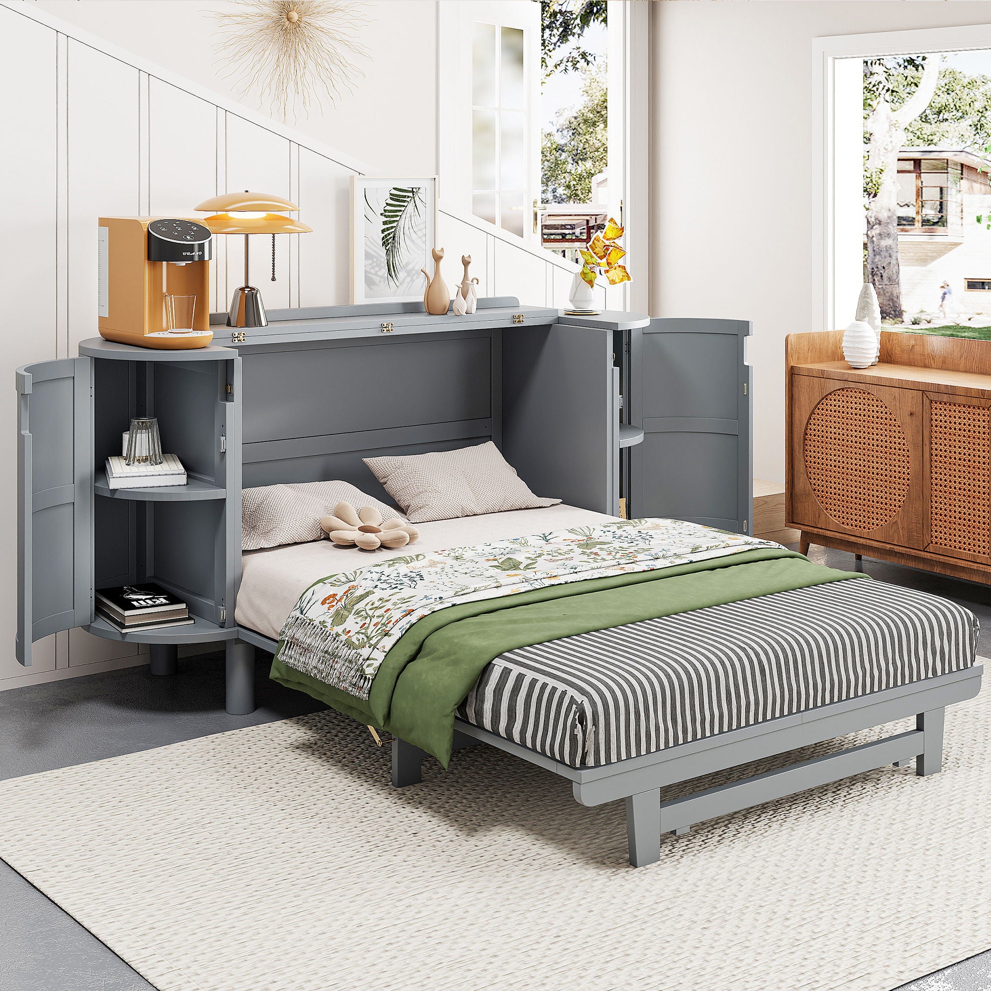 Murphy Bed With Hidden Storage & Modern Woven Design