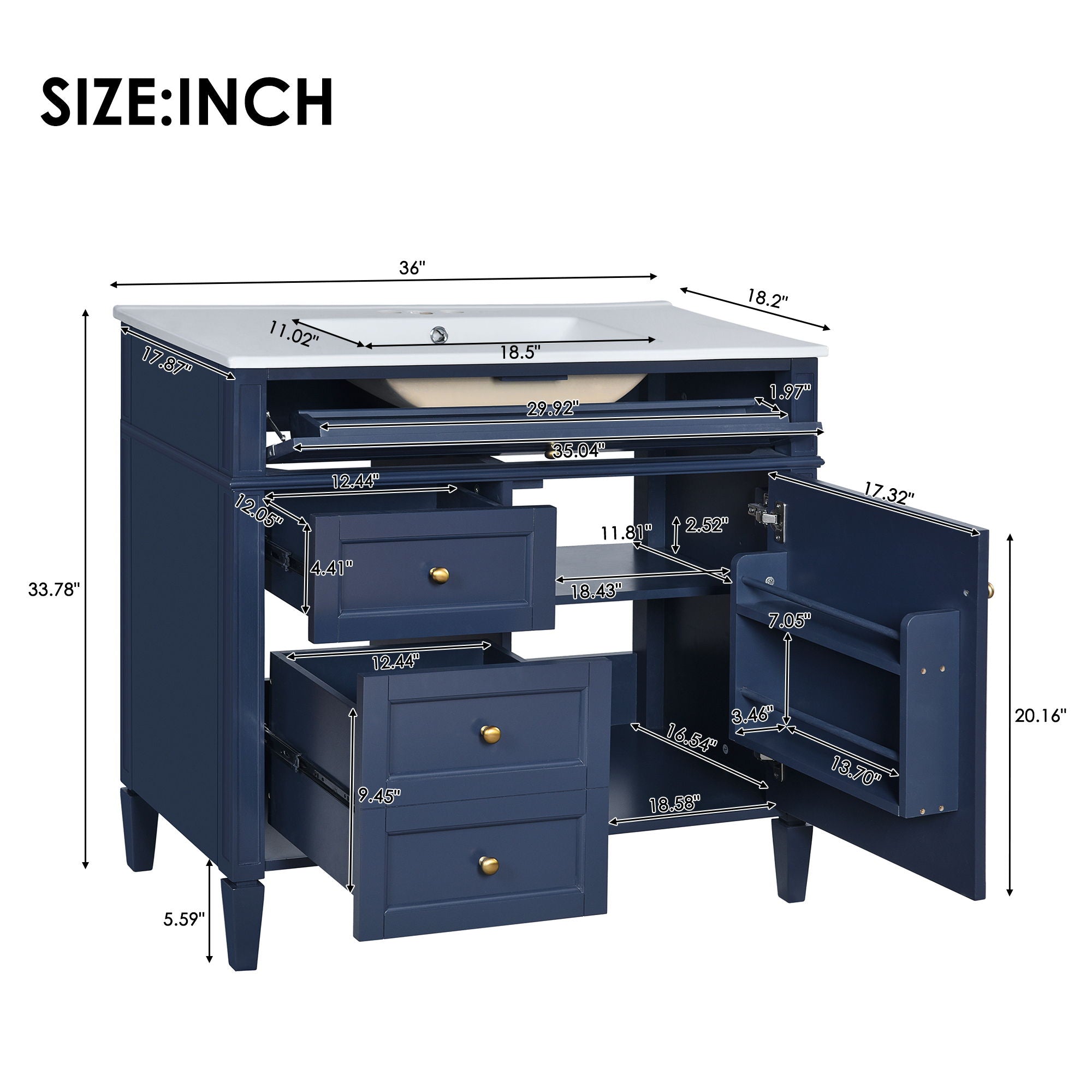 Bathroom Vanity With Mirror Cabinet, Single Sink With 2 Soft Closing Doors And 4 Drawers