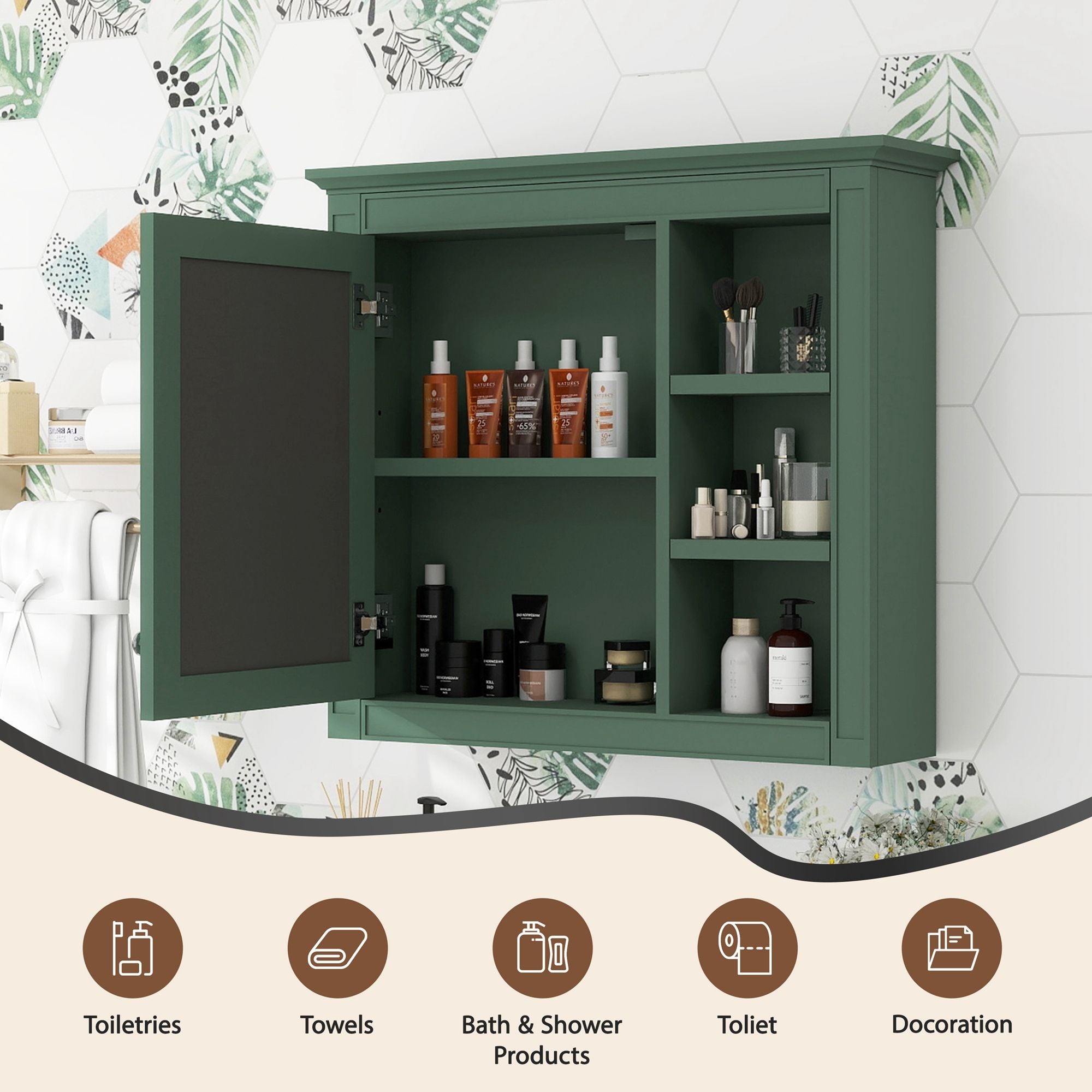 Wall Mounted Medicine Cabinet With Mirror And 3 Open Shelves