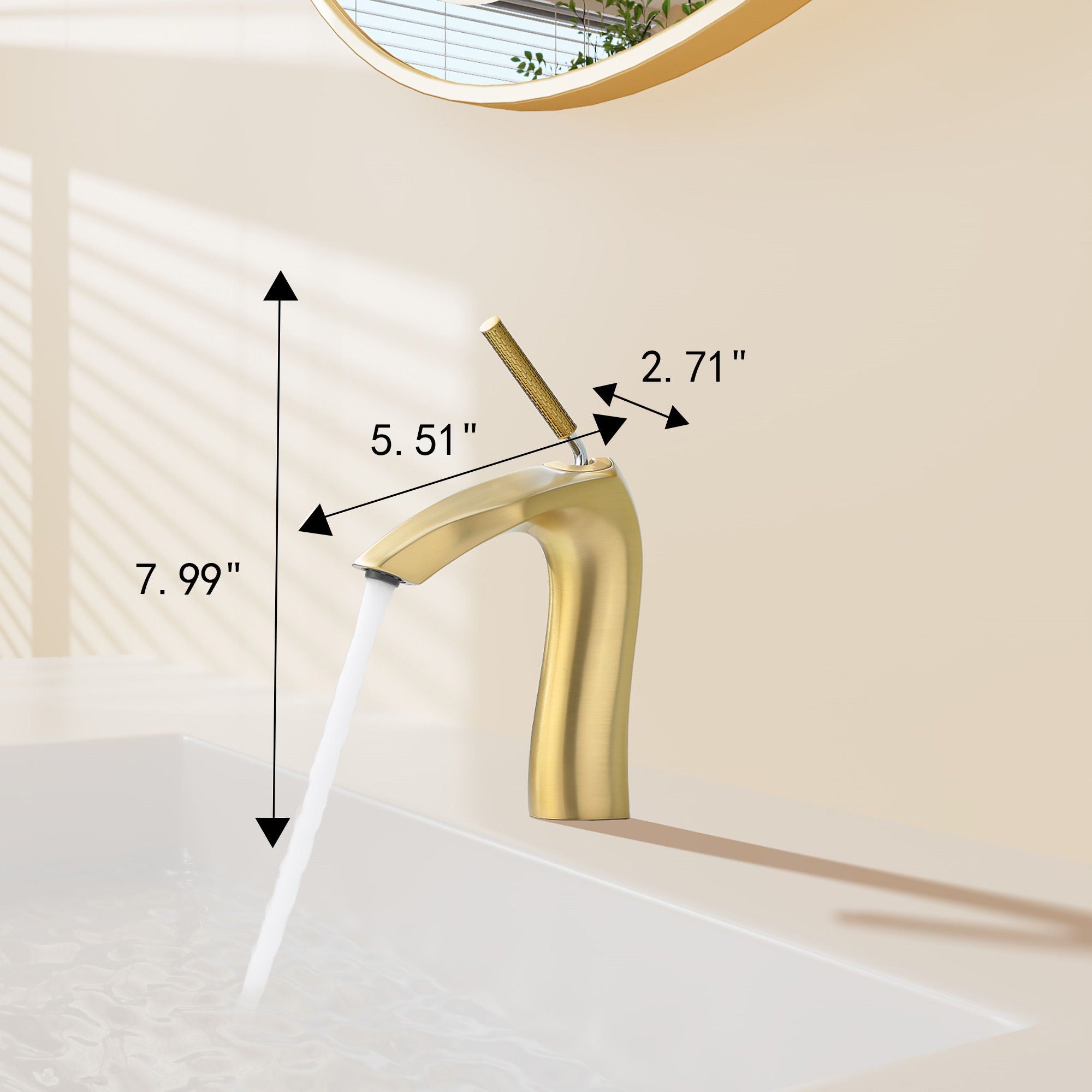 Contemporary Single Handle Lavatory Basin Faucet Durable Brass - Brushed Gold