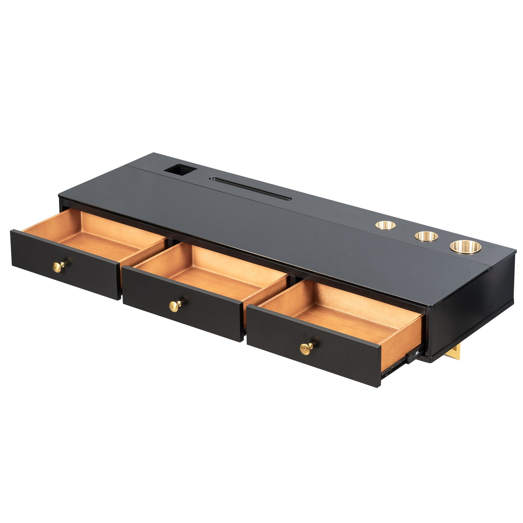 Floating Shelf With Drawer, Multi-Purpose Wall-Mounted Vanity Table, Mounted Desk, Floating Table For Bedroom, Bathroom, Hairdressers - Black / Golden - Best Buy Furniture