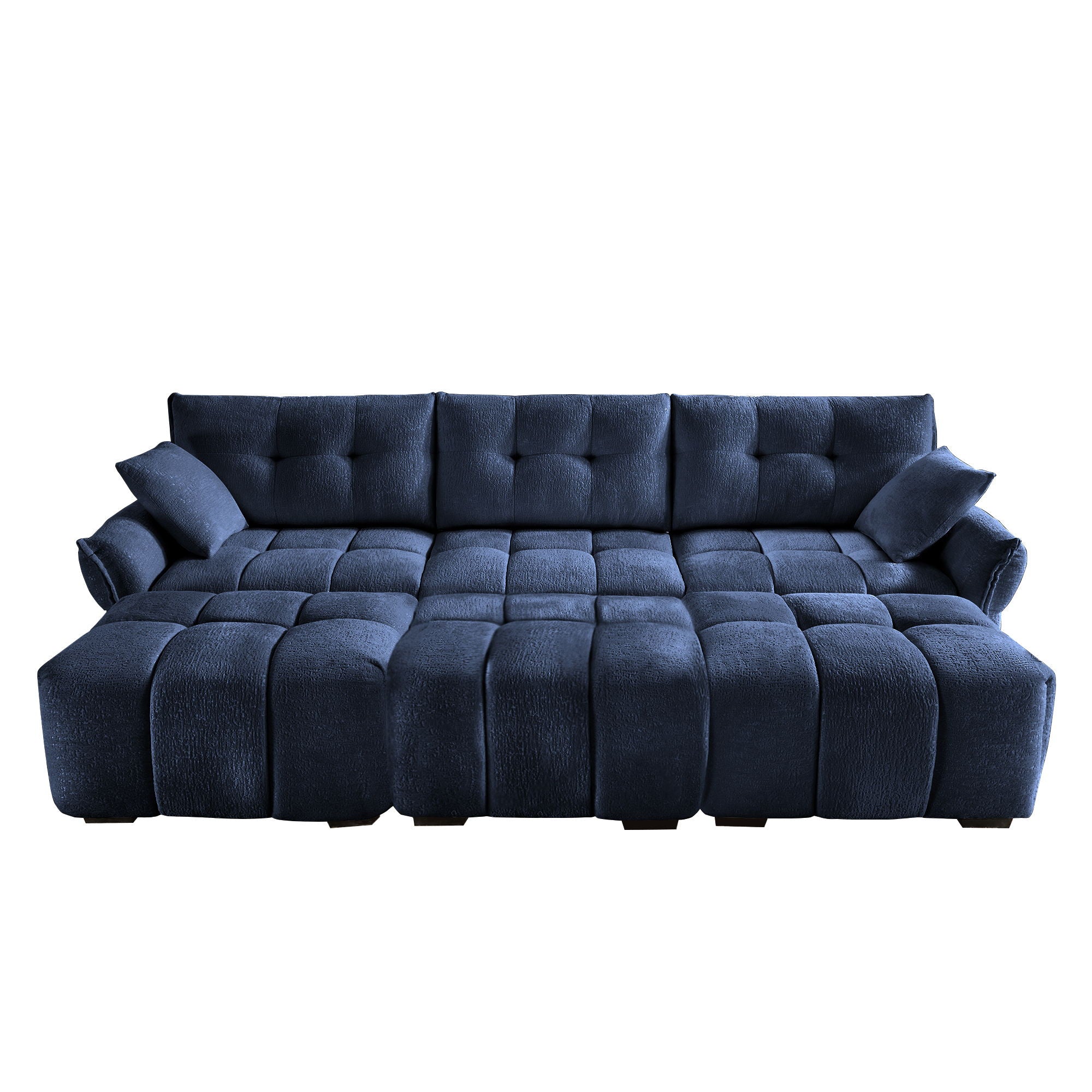 Sofa Set With Ottoman And Pillows, Textured, High Resilience Cushions