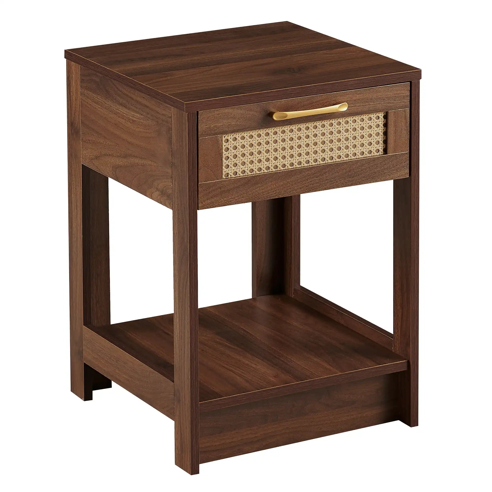 Modern Walnut Rattan Nightstand with Drawer - Best Buy Furniture