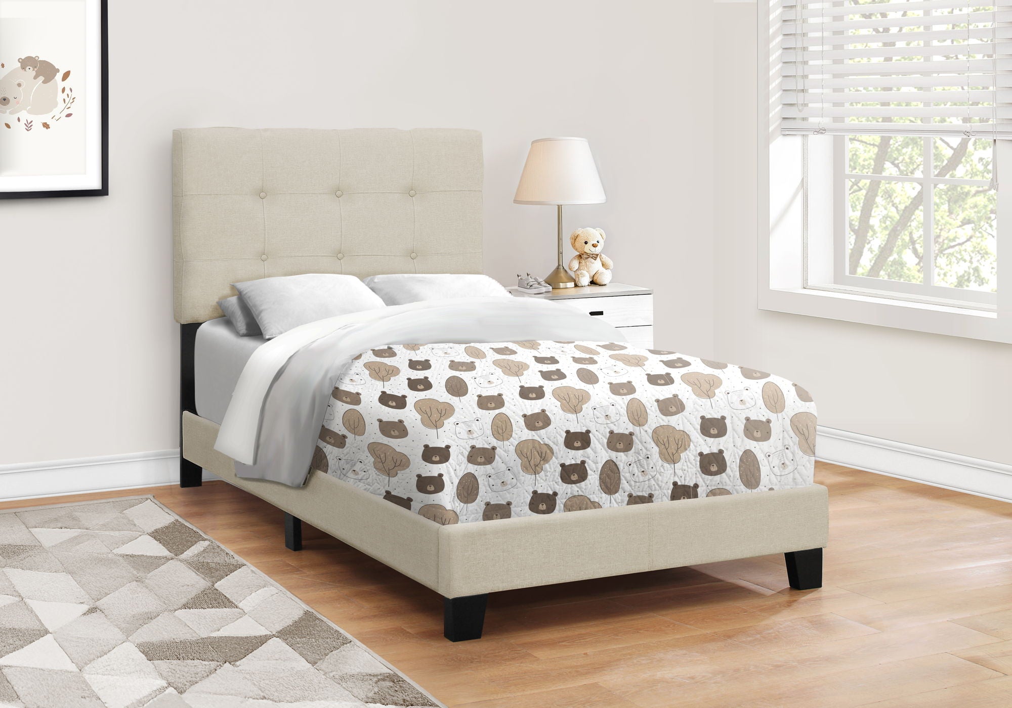 Bed, Upholstered, Frame Only, Transitional