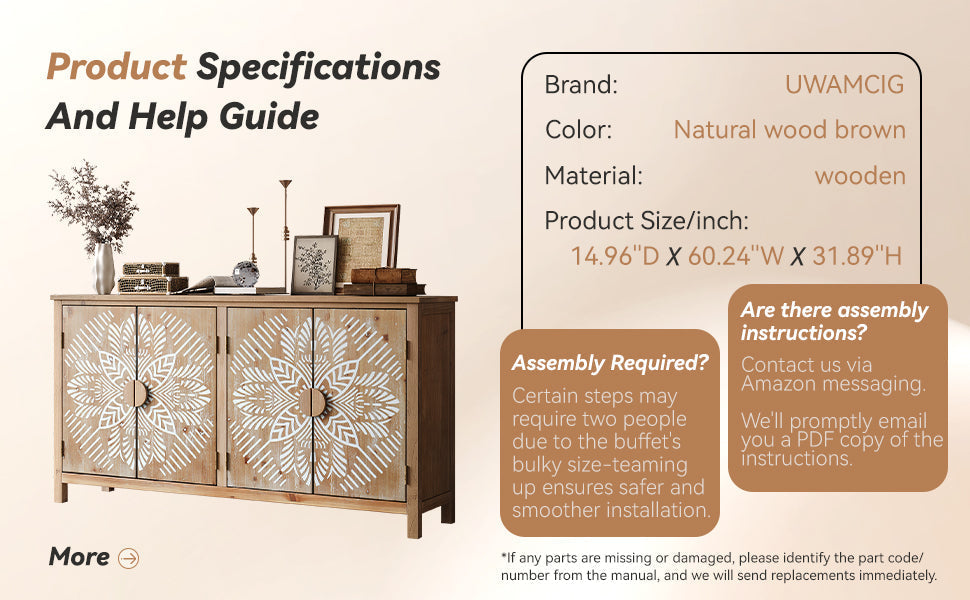 60" Wood Accent Cabinet with 4 Doors Brown and Antique White