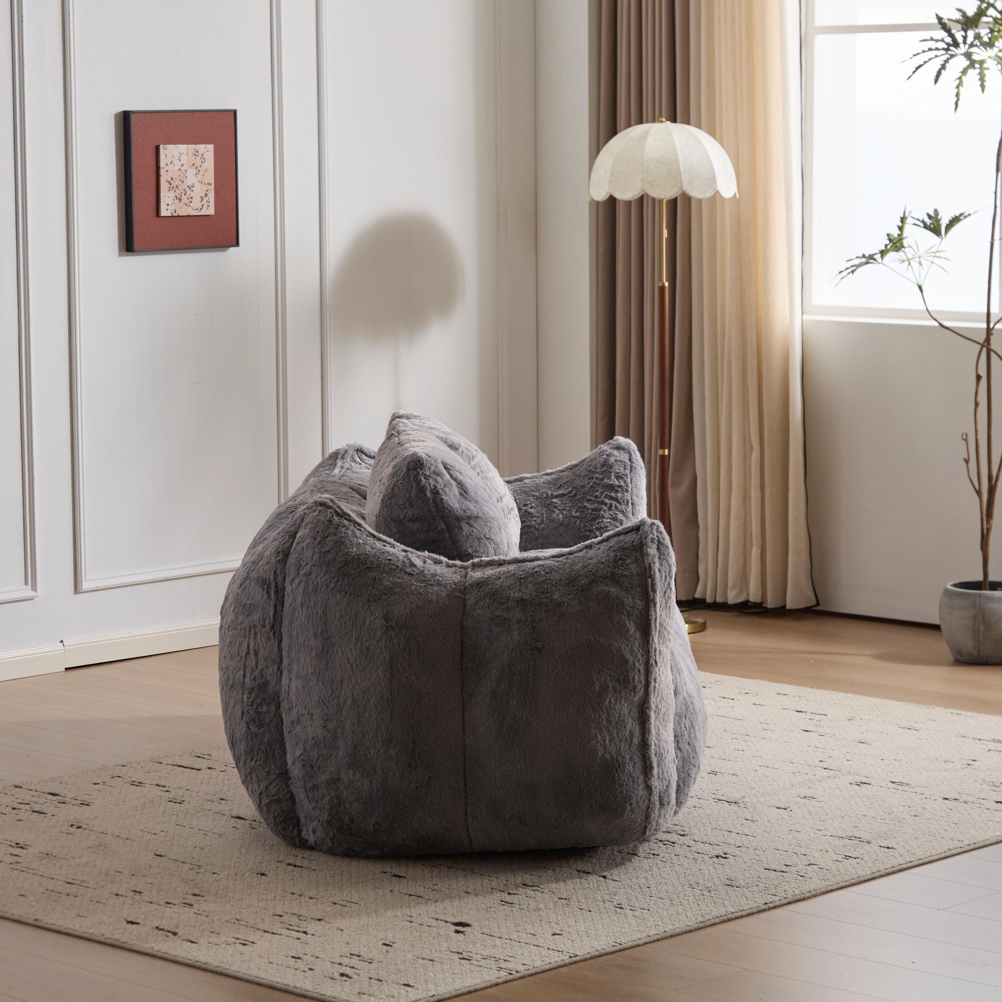 Giant Bean Bag Couch, Ultra Soft Fluffy Loveseat For Living Room Reading Chair With Pillows - Gray