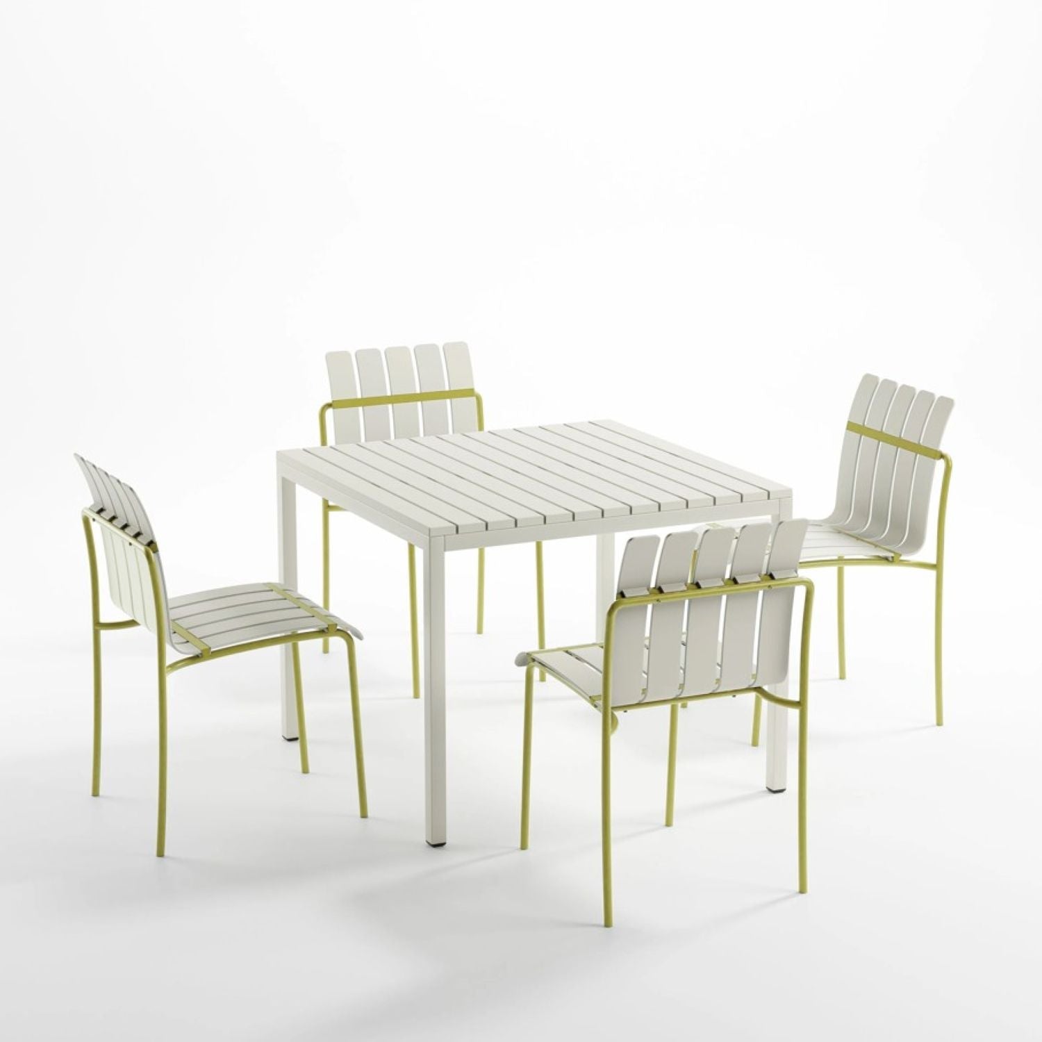 4 Piece Set Of Modern Color Block Designed Single Chairs, UV Resistant And Rust Proof - Grain Yellow / White
