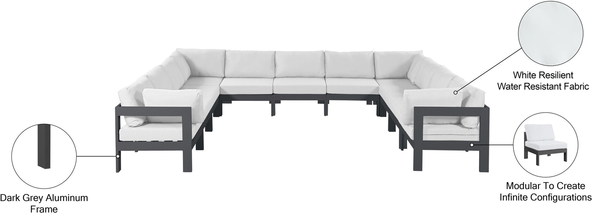 Nizuc - Outdoor Patio 11 Piece Modular Sectional With Gray Frame - Best Buy Furniture