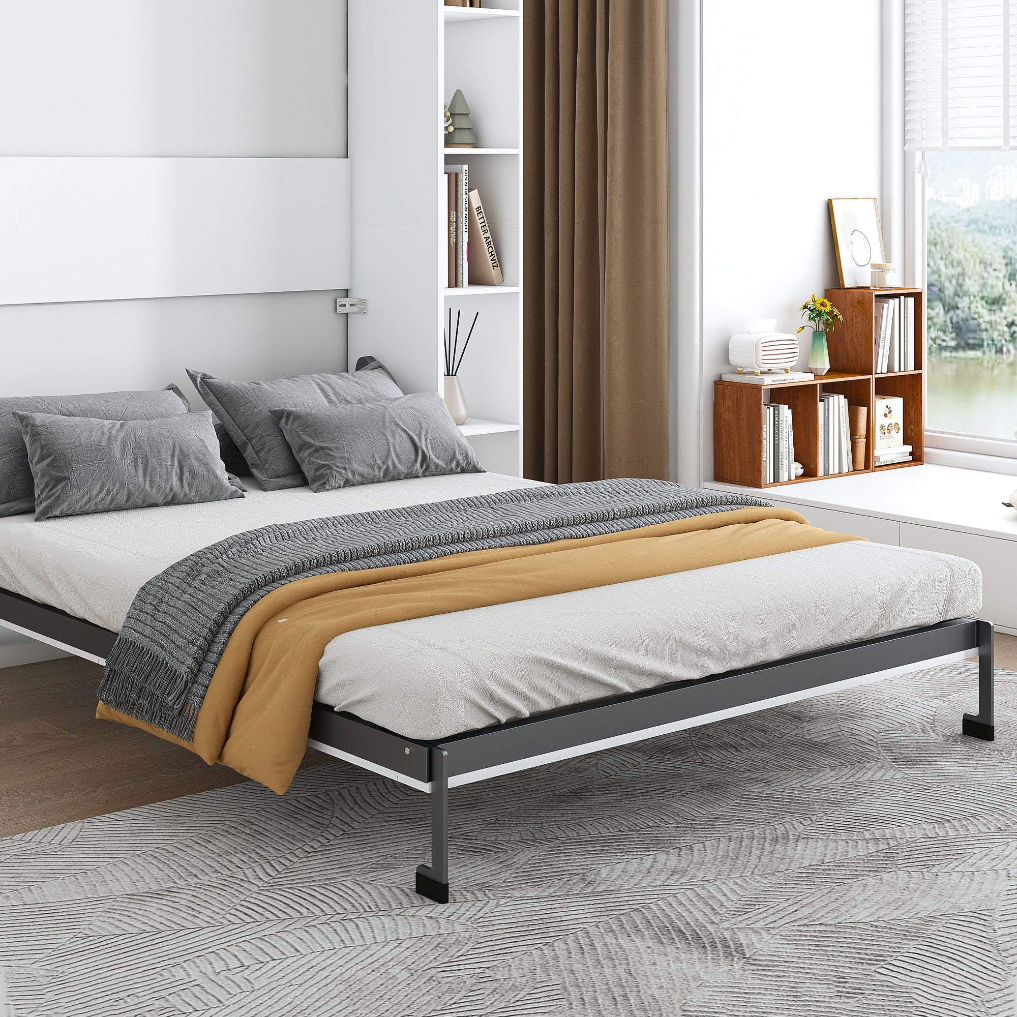 Queen Murphy Bed With Storage Cabinet - White