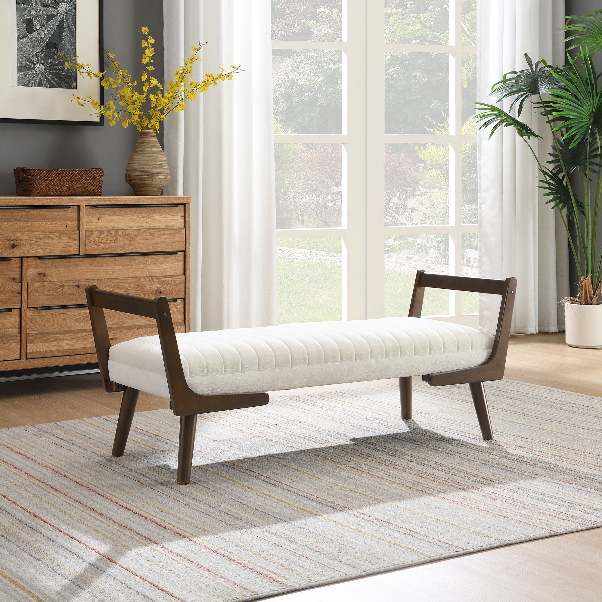 Mid-Century Bench With Wood Legs