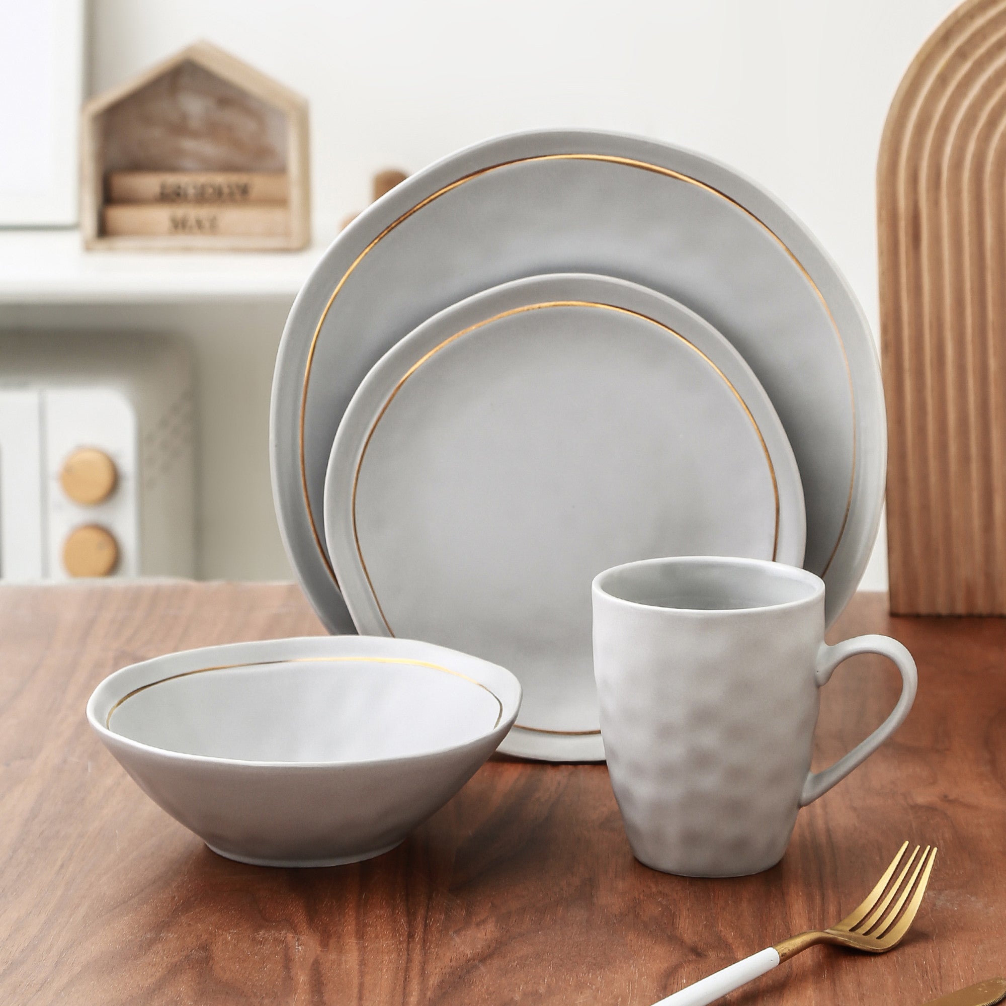 Clara Porcelain Dinnerware Set - Gray