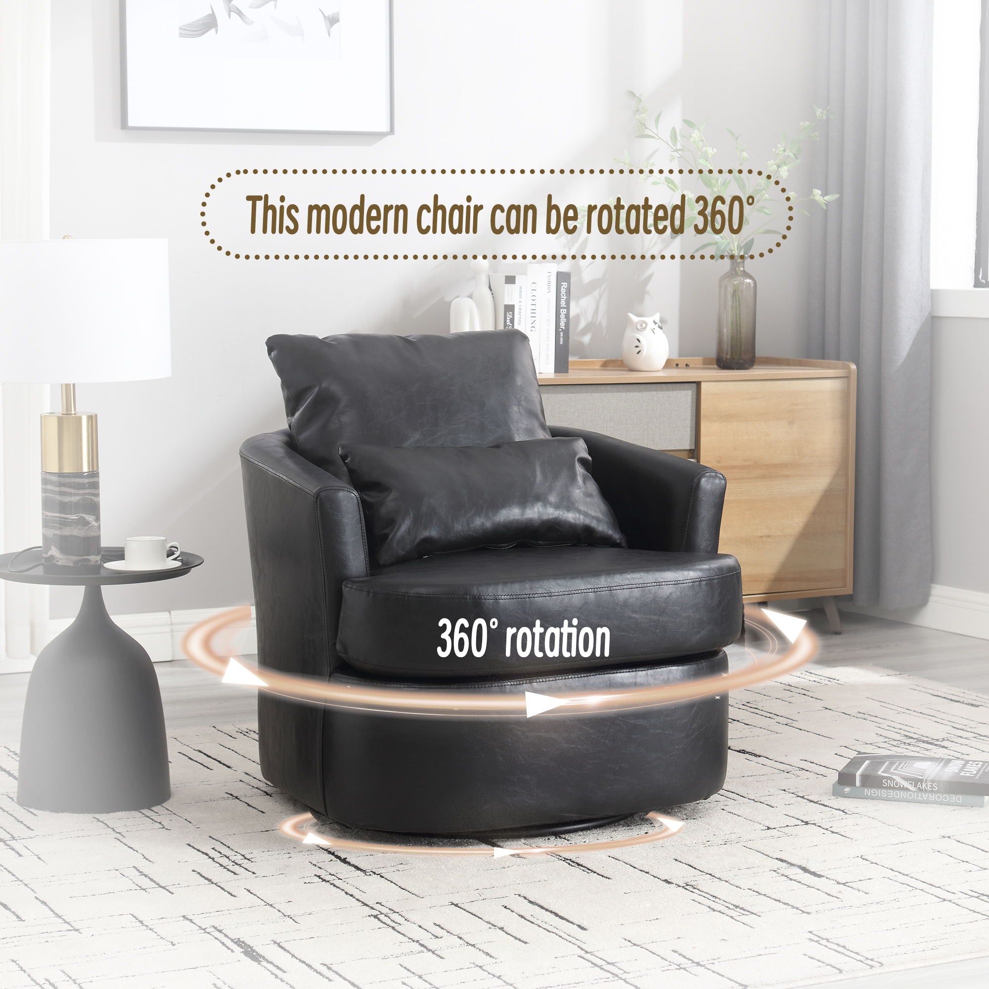 Modern Barrel Comfy Round Accent Sofa Chair, 360 Degree Swivel