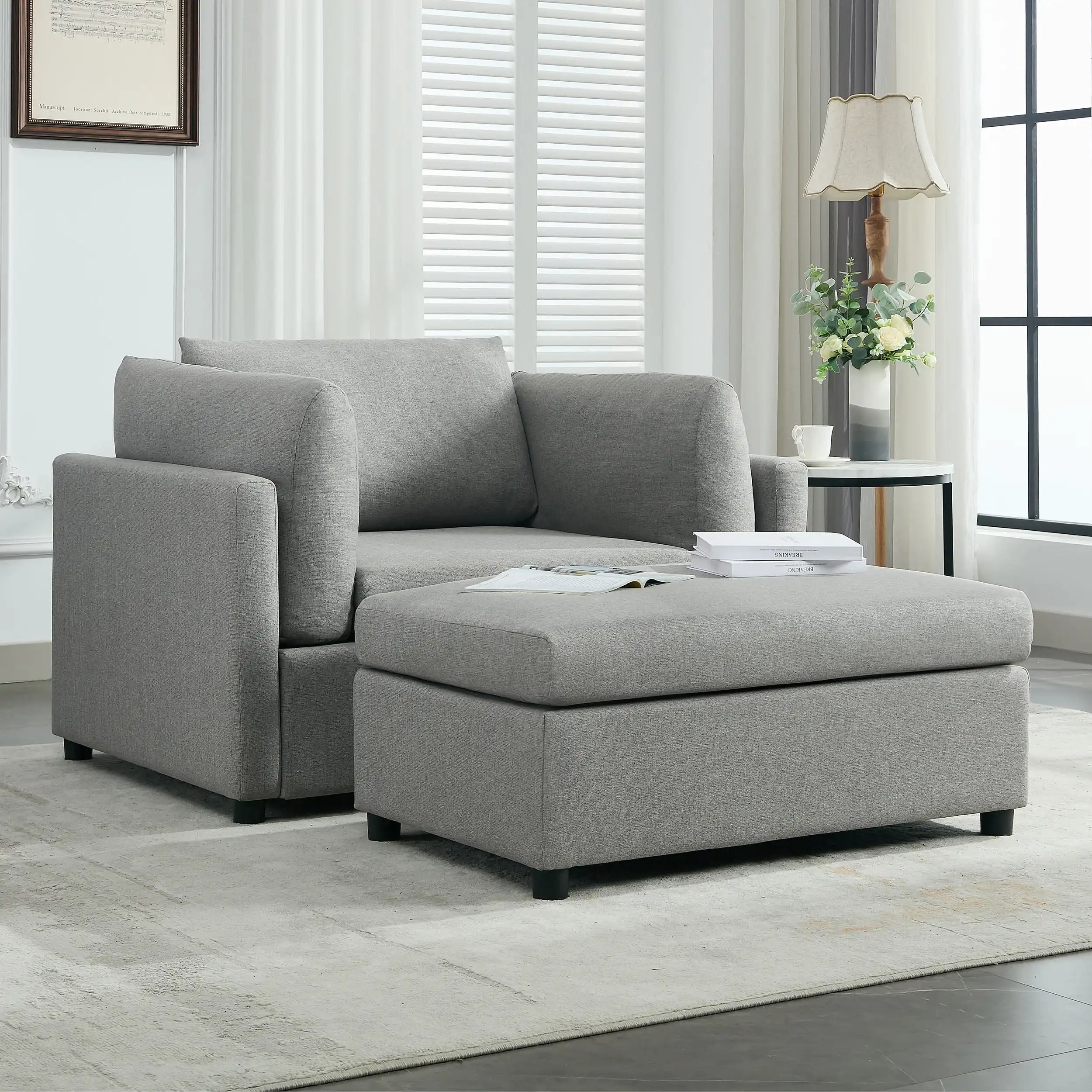 Wide Modern Oversized Armchair with Ottoman