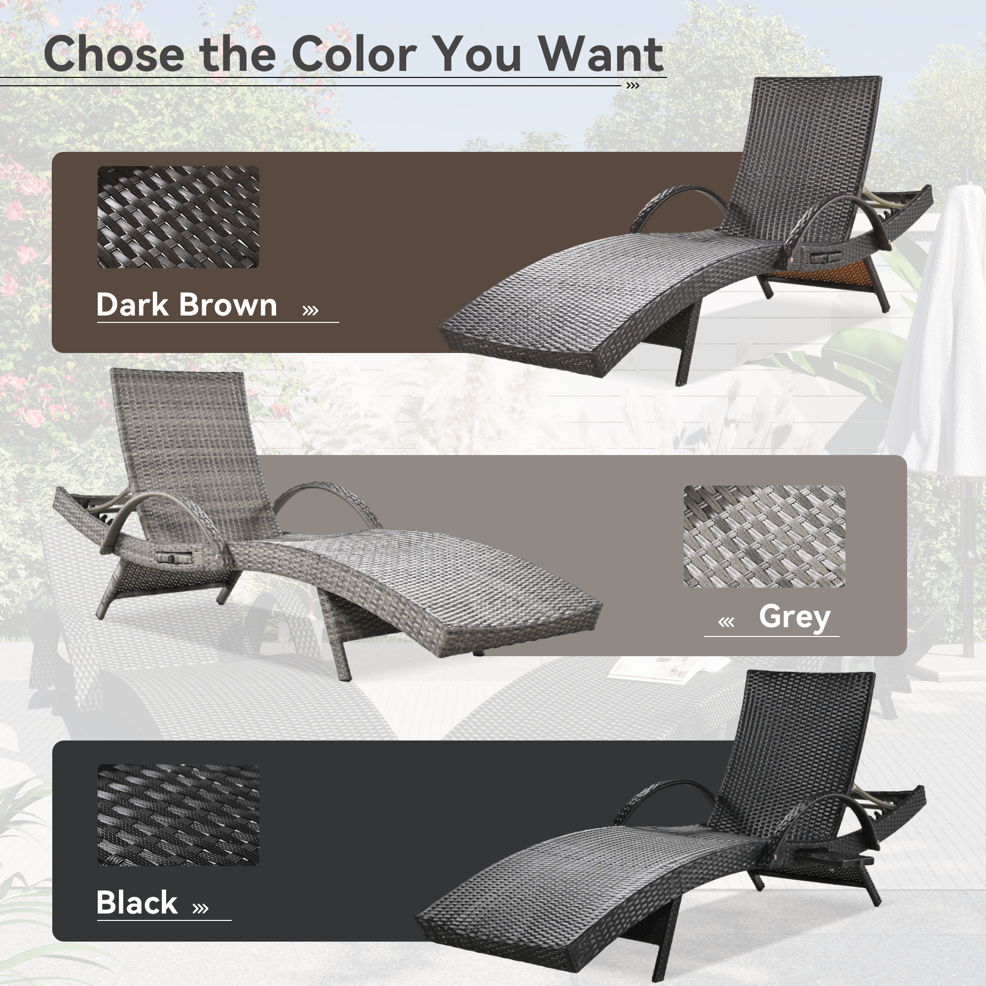 K&K 80" Outdoor Wicker Chaise Lounge Chairs Set of 2