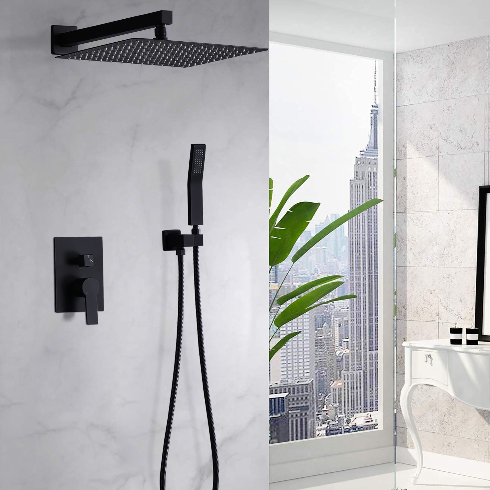 Luxury Bathroom Ceiling Mount 12" Rain Mixer Shower System With Brushed Nickel - Matte Black