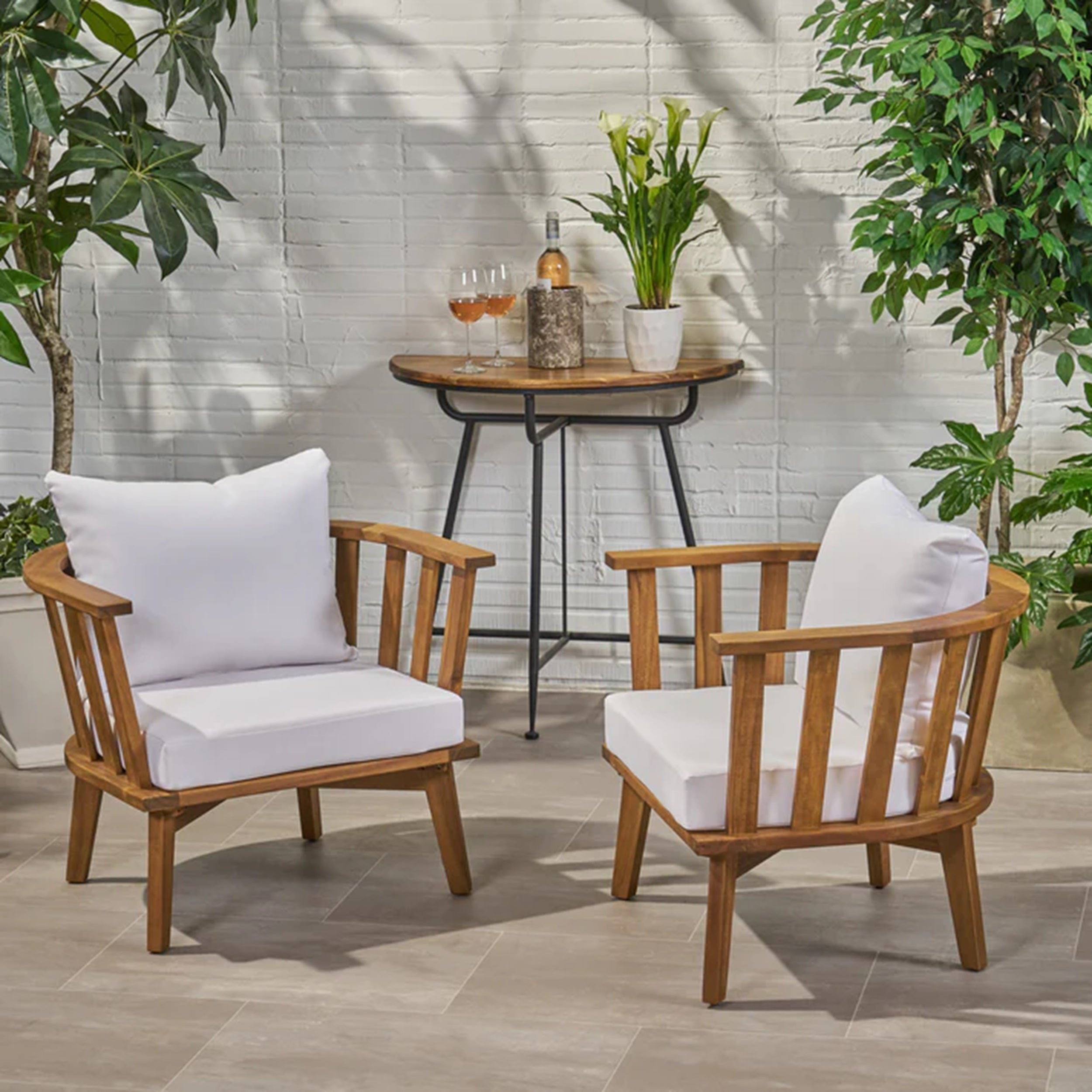Set of 2 Outdoor Acacia Wood Patio Club Chairs
