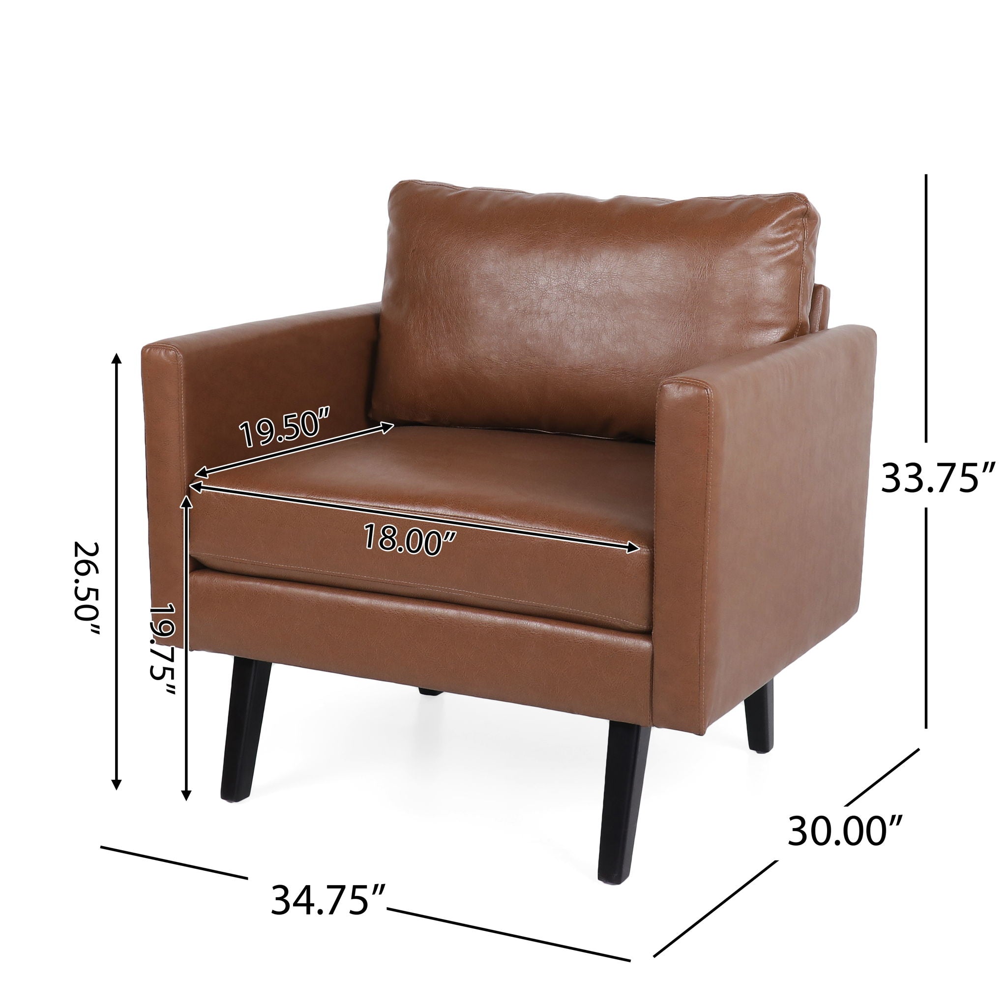 Faux Leather Club Chair With Birch Tapered Legs - Light Brown
