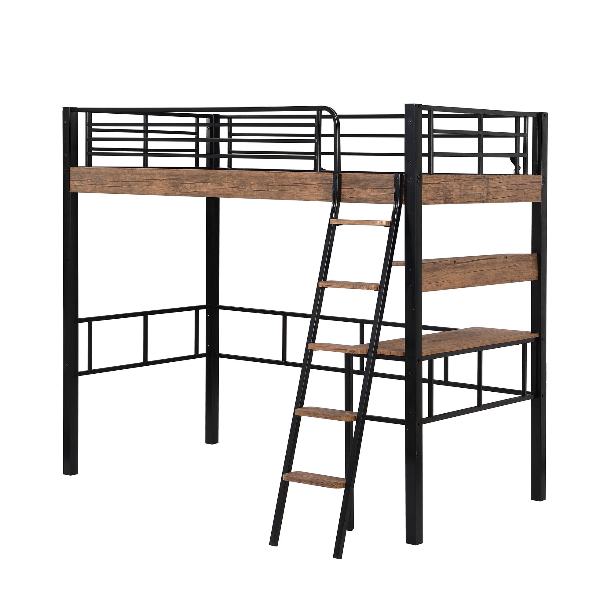 Loft Bed With Built In Desk, Storage Shelf And Ladder