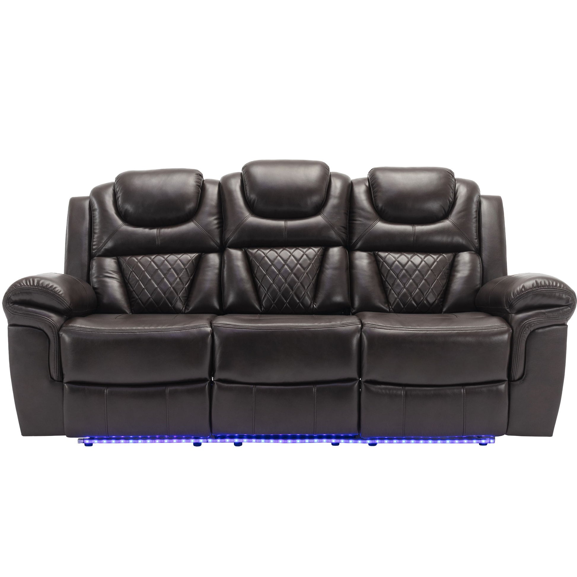 3 Pieces Recliner Sofa Sets Home Theater Seating Manual Recliner Chair With Center Console And LED Light Strip For Living Room - Best Buy Furniture