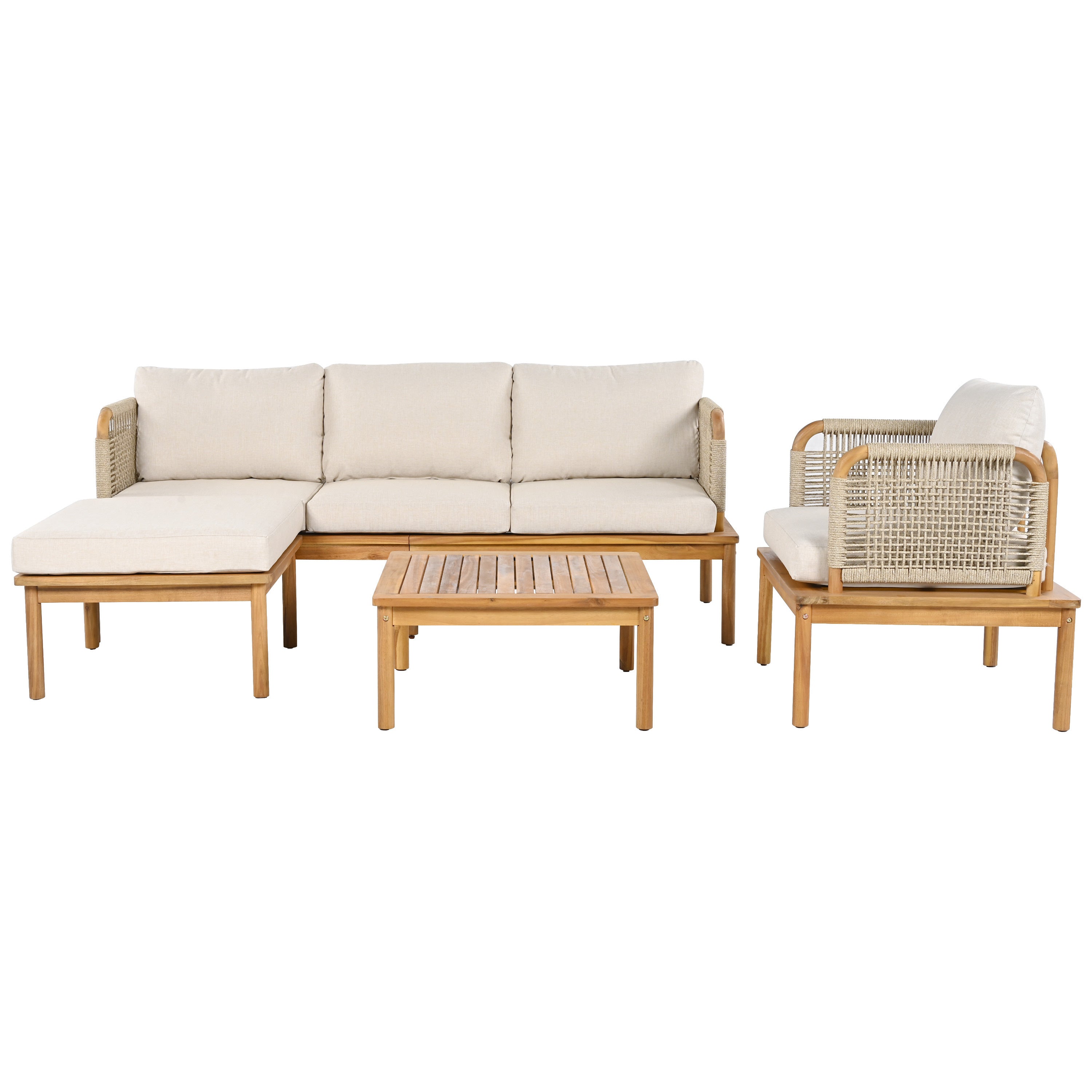 Outdoor 4-piece Acacia Wood and Rope Patio Sofa Set